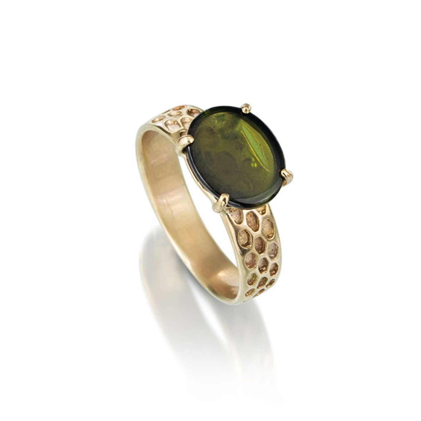Snakeskin Ring in 14k Gold & Green Tourmaline