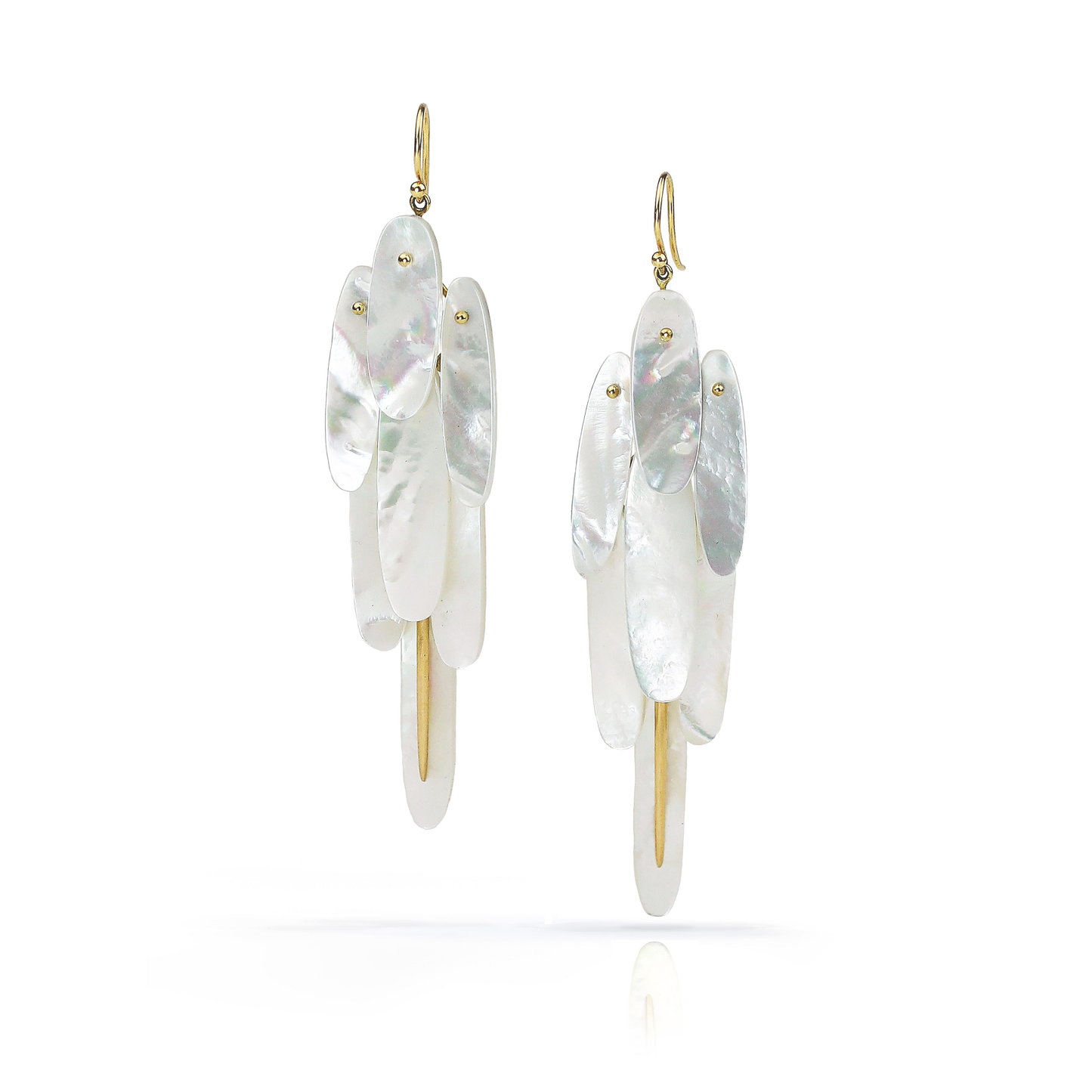 Full Tail Feather Earrings in White Mother of Pearl & 18k Gold