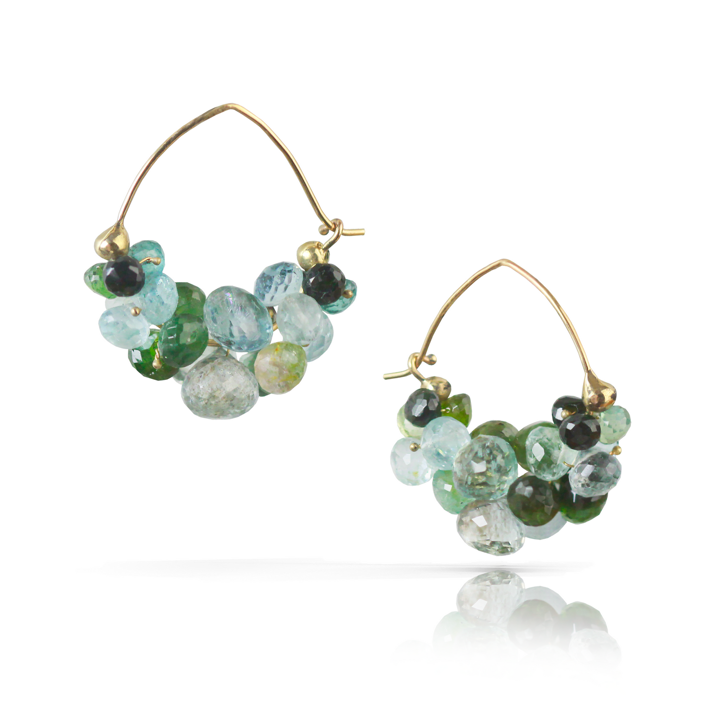 Cloud Hoop Earrings in Green Tourmaline, Aquamarine & 14k Gold
