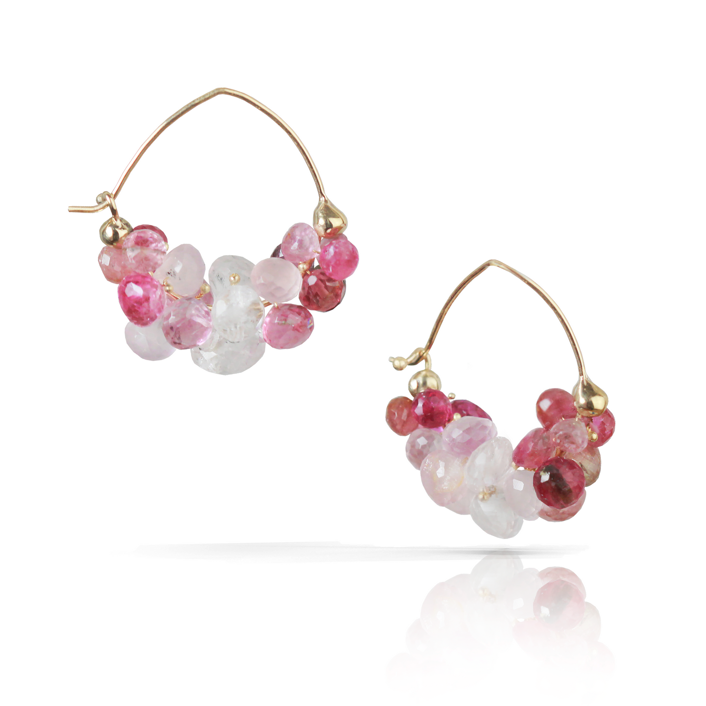 Cloud Hoop Earrings in Pink Tourmaline, Rose Quartz, & 14k Gold