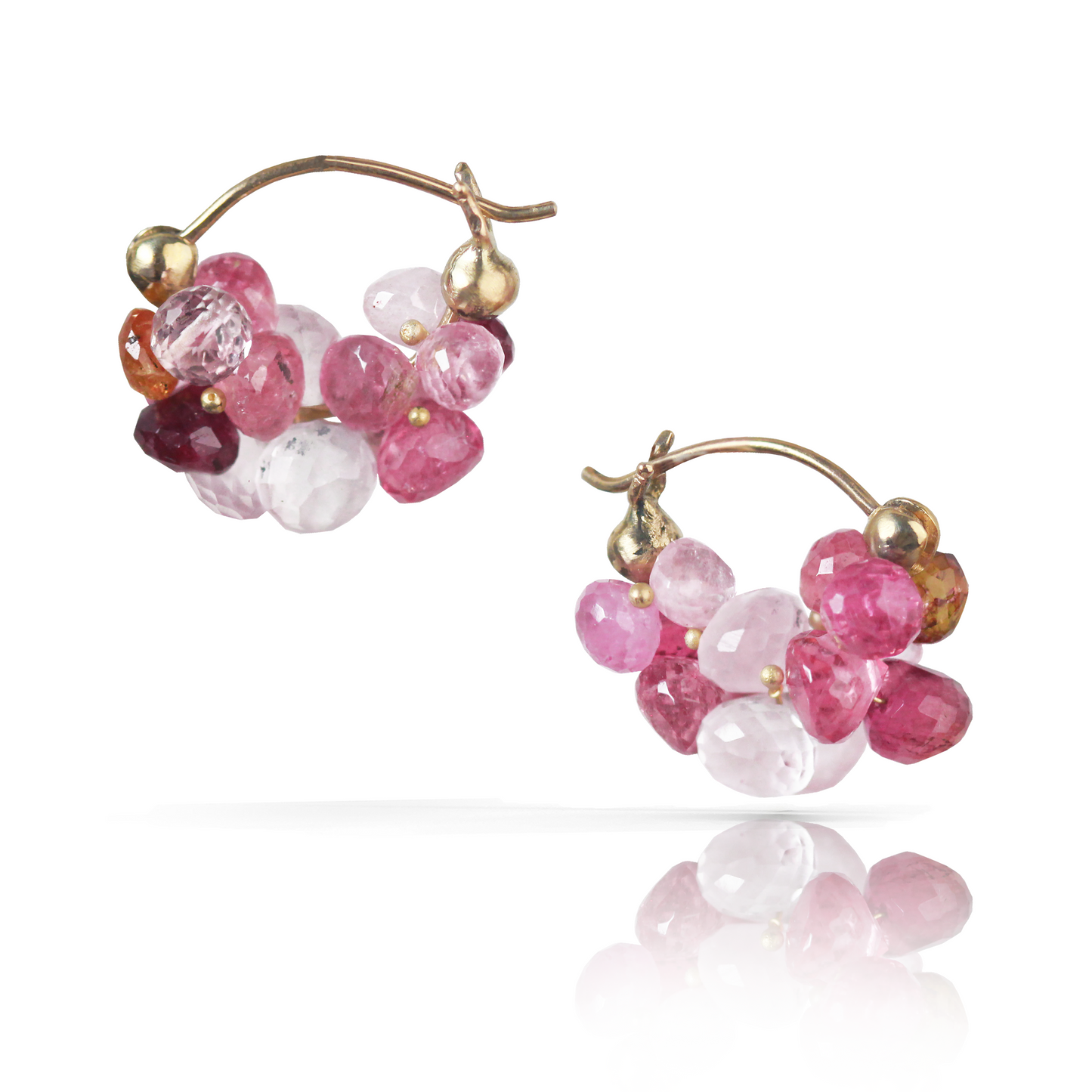 Cloud Huggie Earrings in Pink Tourmaline, Rose Quartz, & 14k Gold