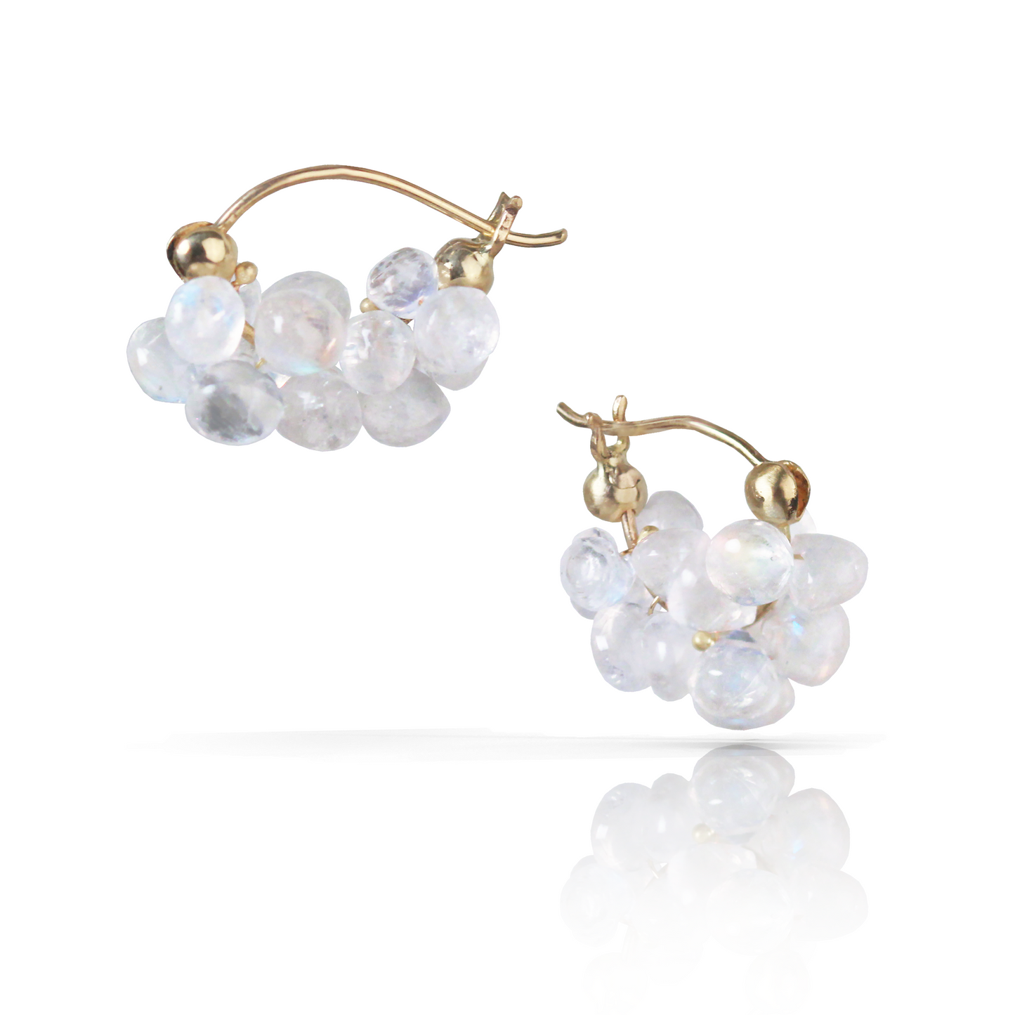 Cloud Huggie Earrings in Rainbow Moonstone & 14k Gold