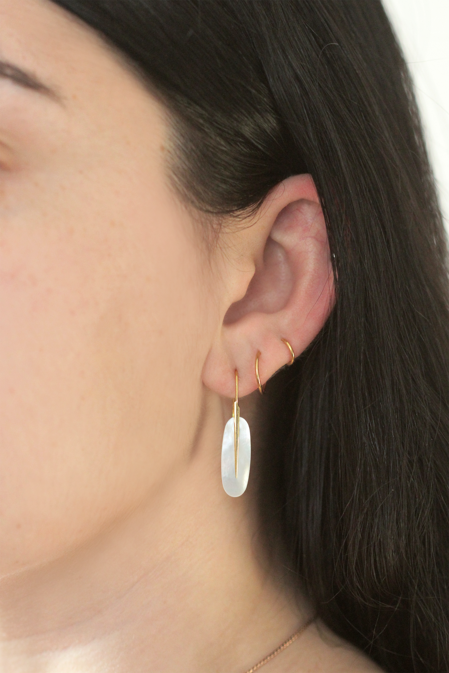 Feather Earrings in White Mother of Pearl and 18k Gold