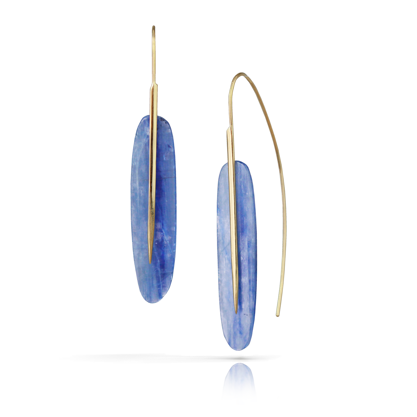 Feather Earrings in Kyanite and 18k Gold
