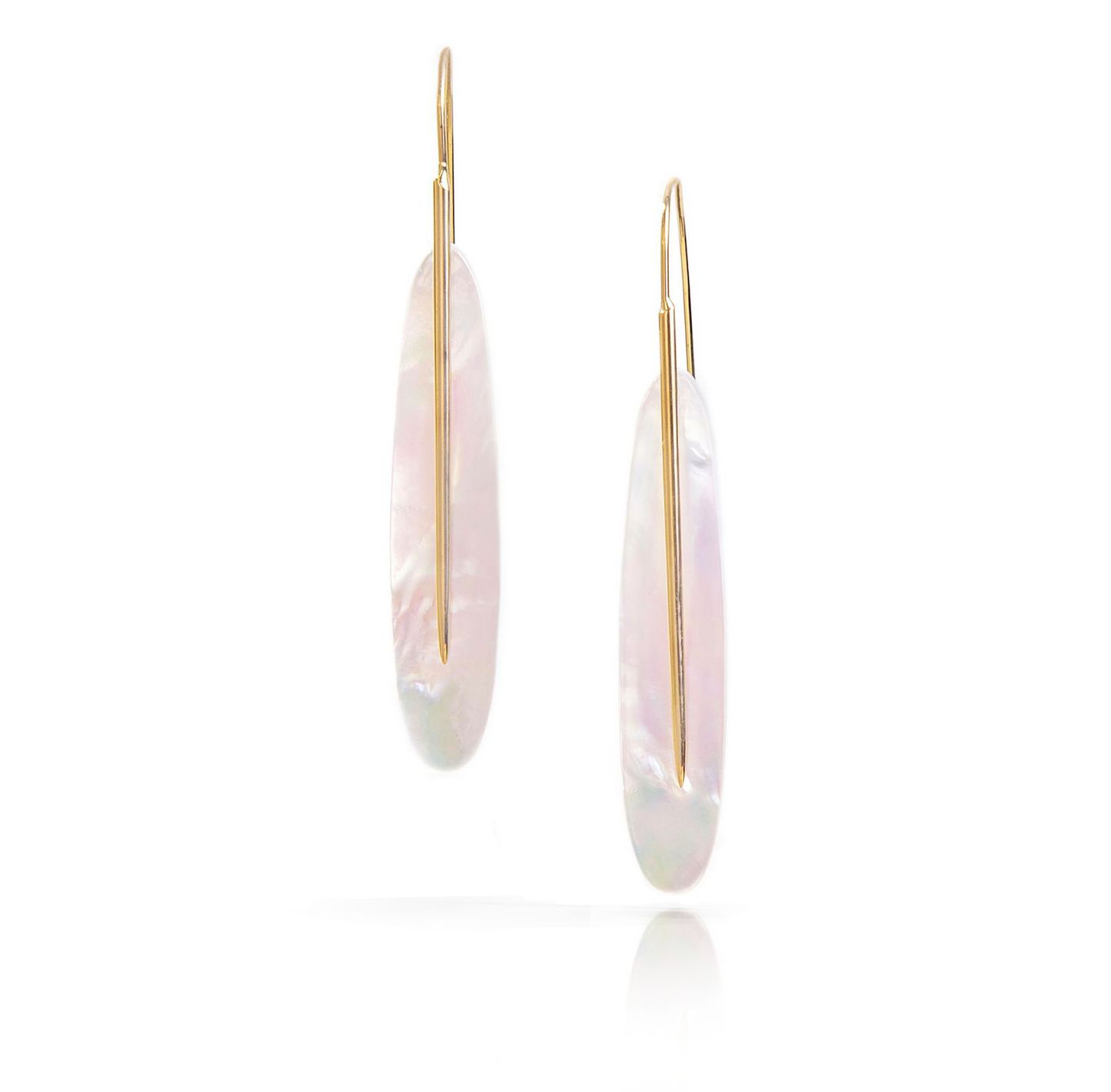 Feather Earrings in White Mother of Pearl and 18k Gold