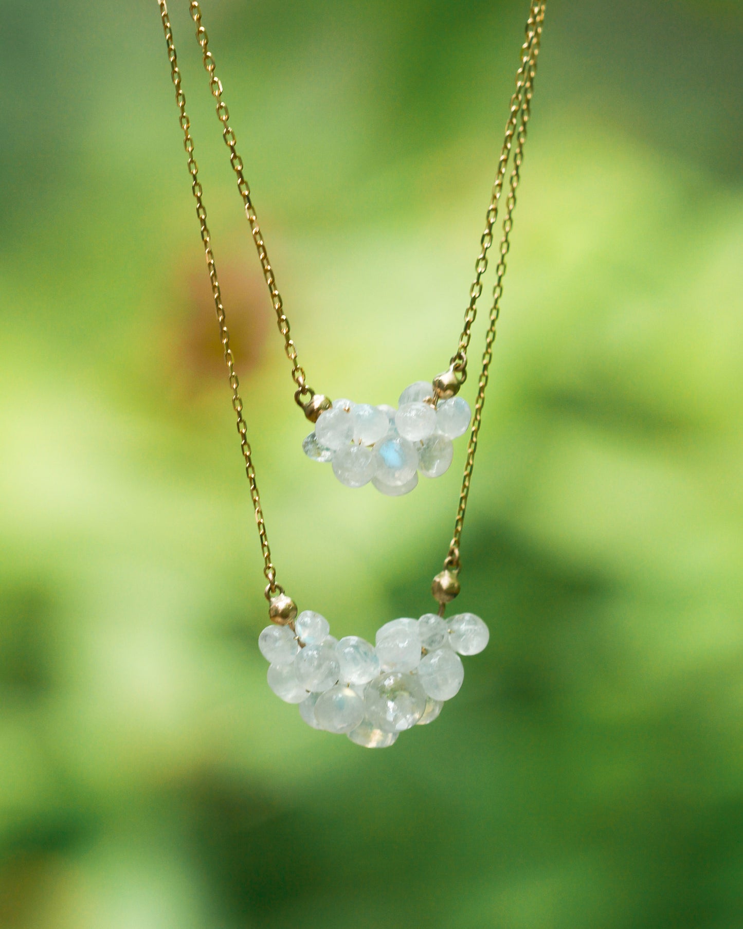 Cloud Pendant in Rainbow Moonstone & 14k Gold