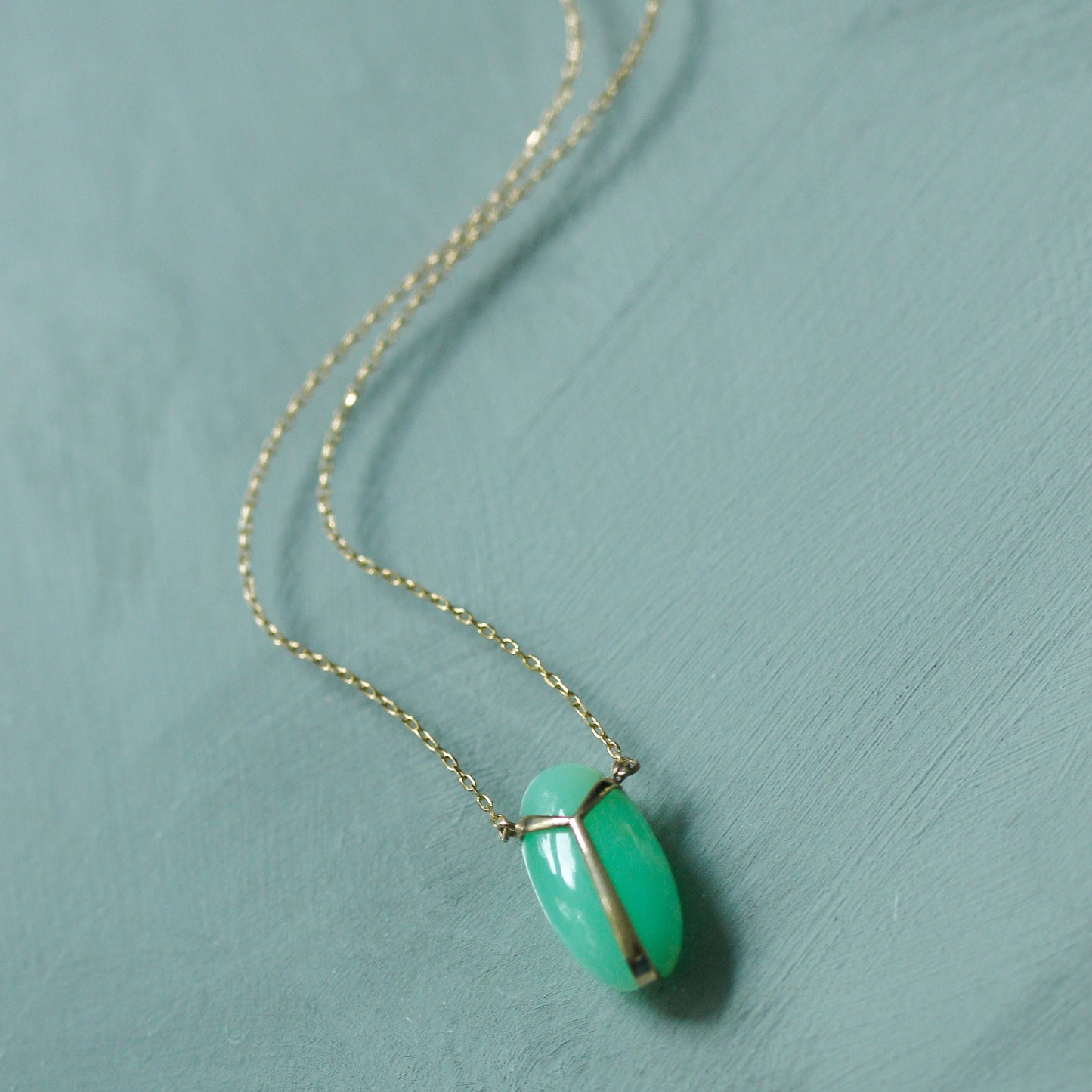 Lucky Scarab Pendant in Chrysoprase & 14k Gold
