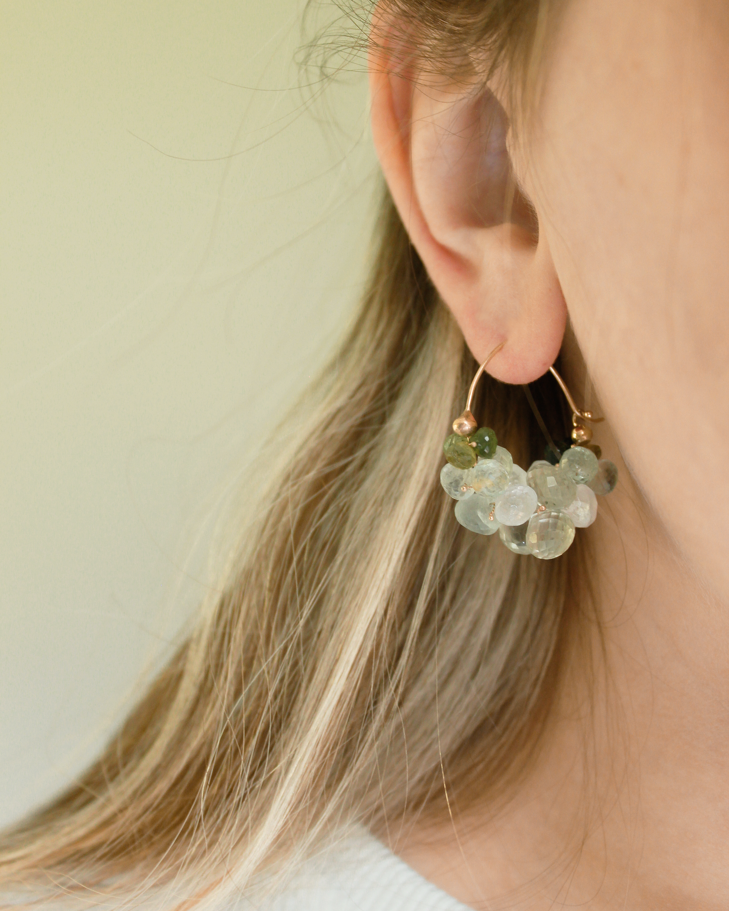 Cloud Hoop Earrings in Green Tourmaline, Aquamarine & 14k Gold