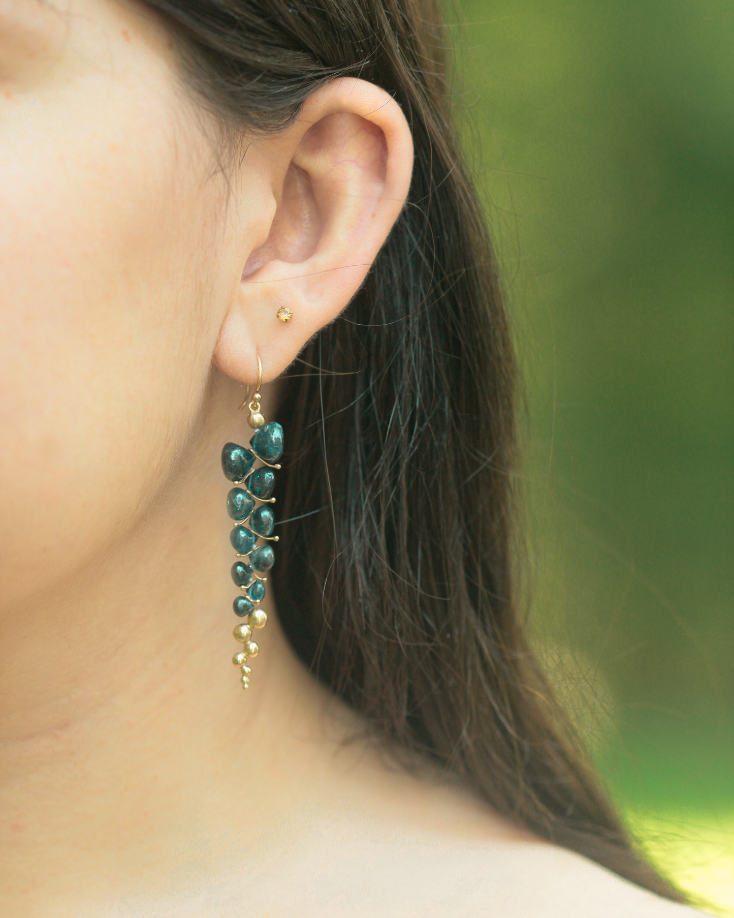 Large Caviar Earrings in Kyanite and 14k Gold