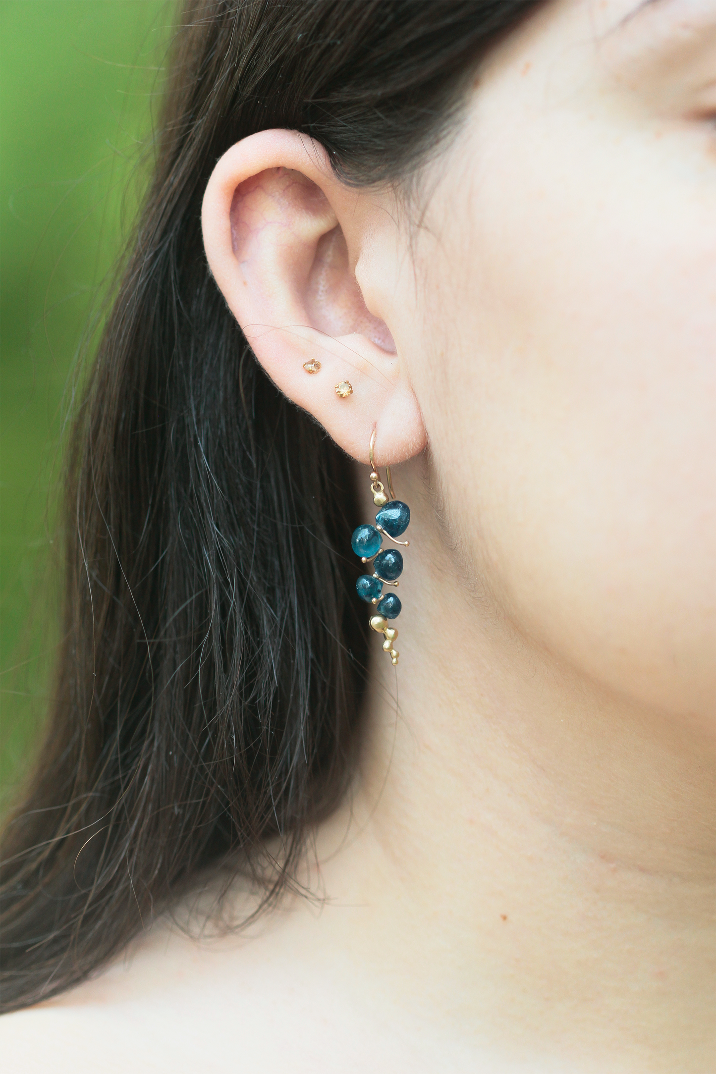 Small Caviar Earrings in Kyanite and 14k Gold