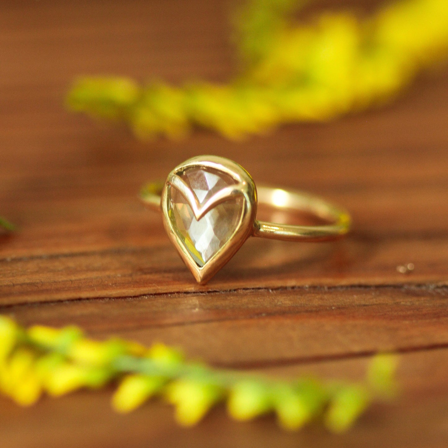 Owl Ring in Green Amethyst and 18k Gold