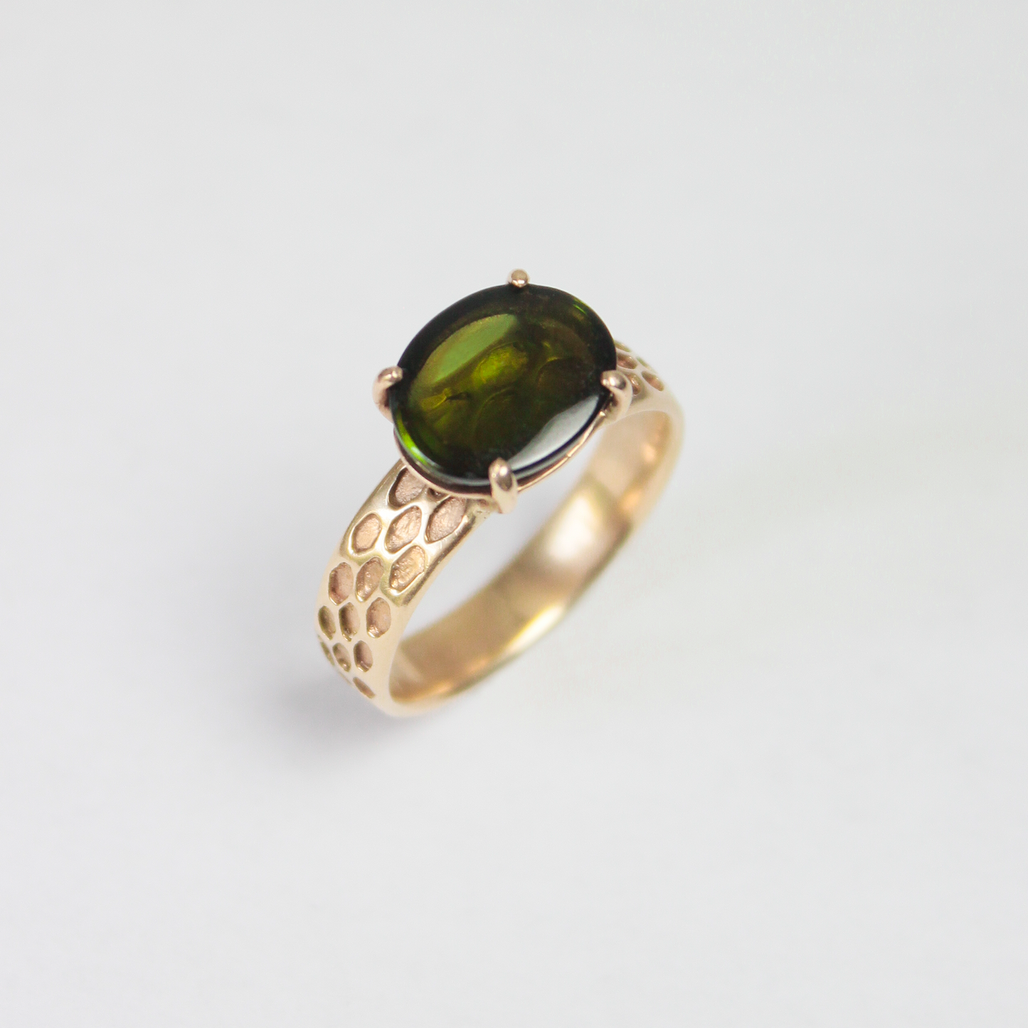 Snakeskin Ring in 14k Gold & Green Tourmaline