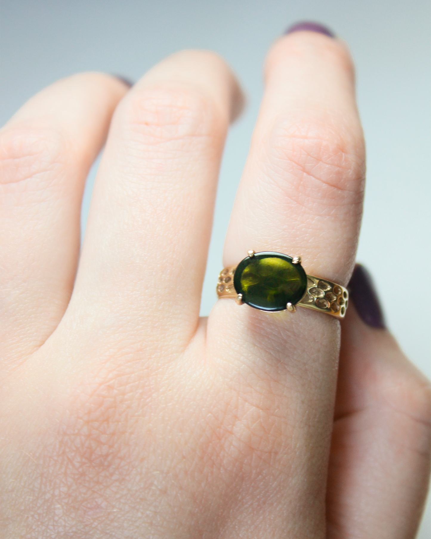 Snakeskin Ring in 14k Gold & Green Tourmaline