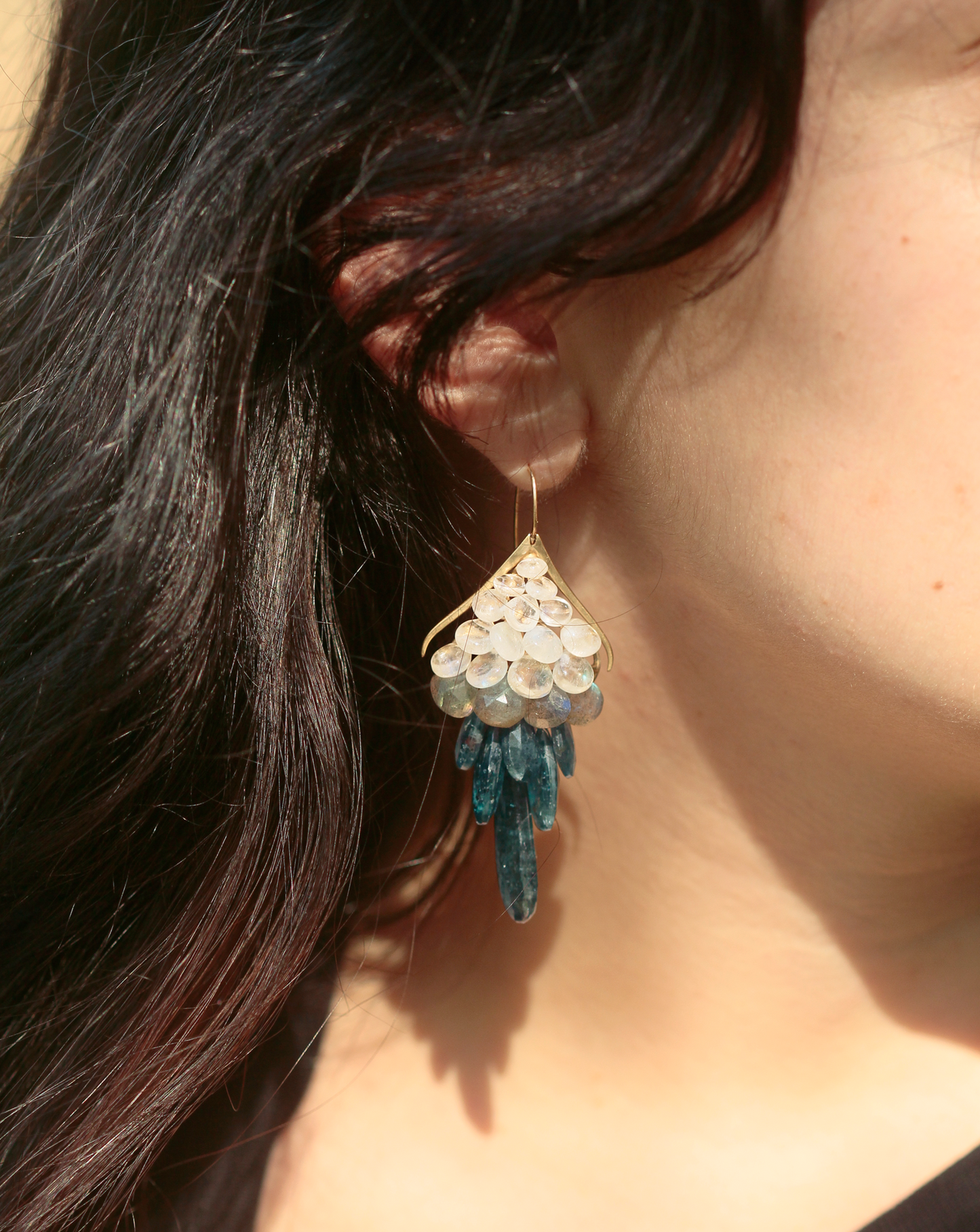Large Plumage Earrings in Kyanite & 14k Gold
