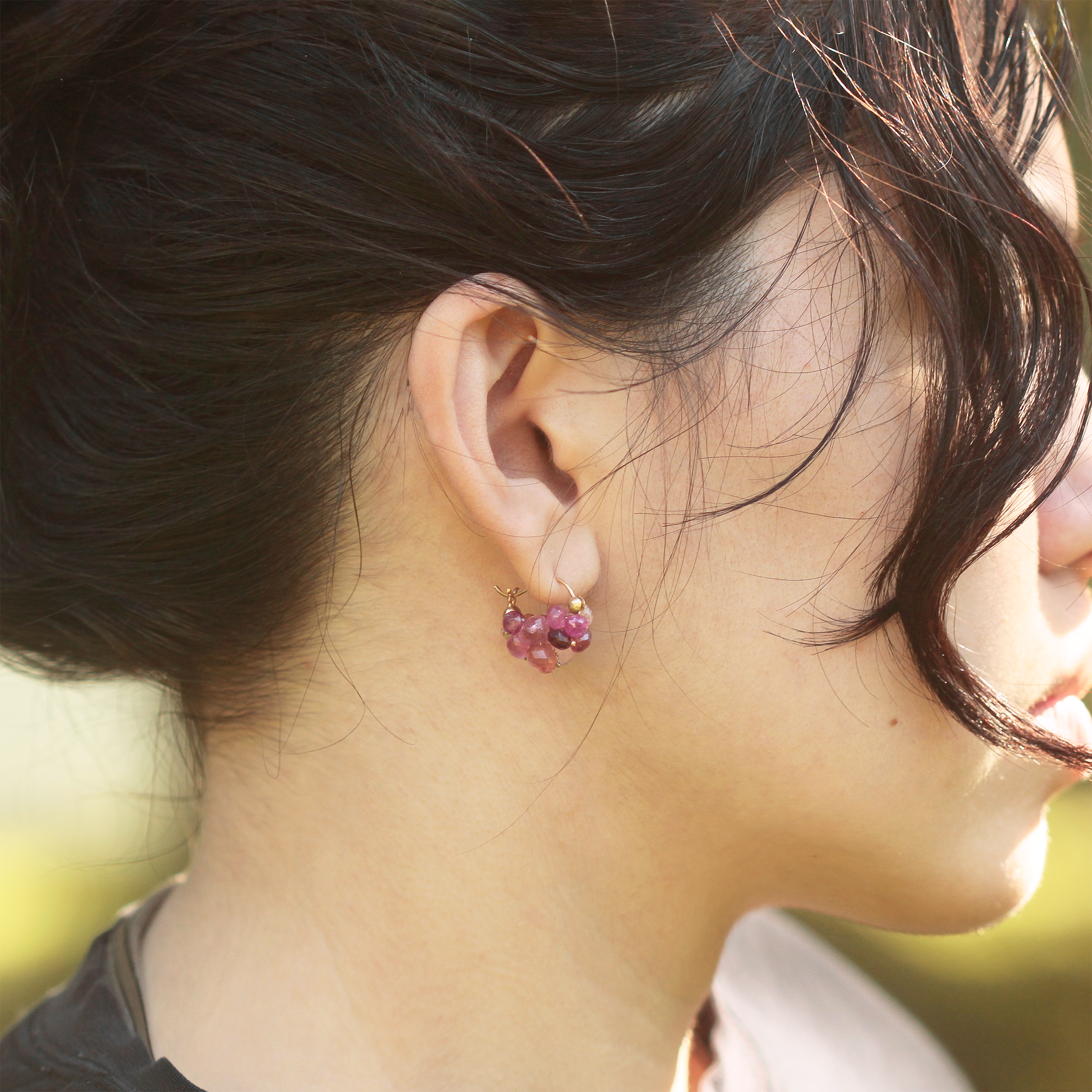 Cloud Huggie Earrings in Pink Tourmaline Rose Quartz 14k Gold