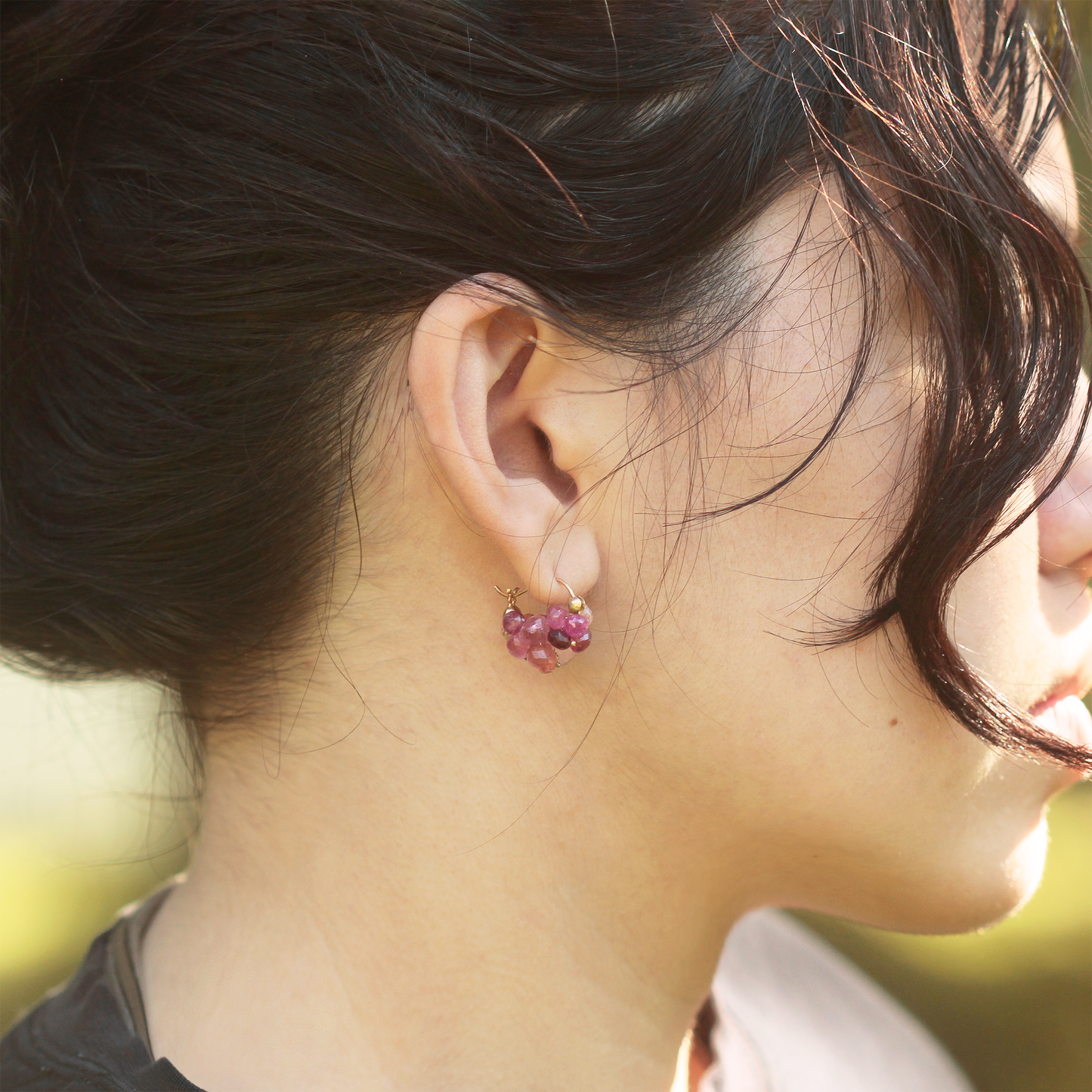 Cloud Huggie Earrings in Pink Tourmaline, Rose Quartz, & 14k Gold