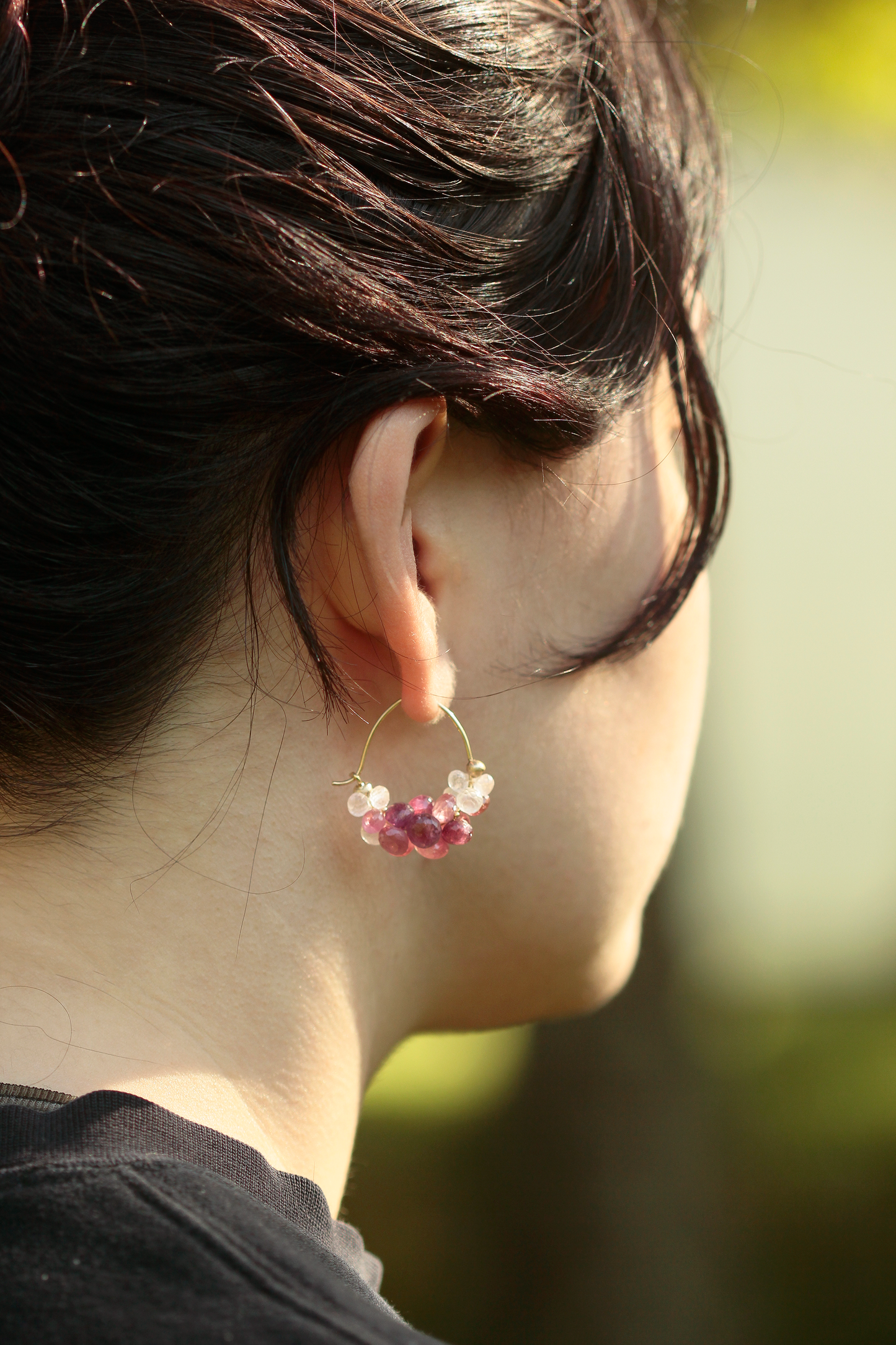 Cloud Hoop Earrings in Pink Tourmaline, Rose Quartz, & 14k Gold