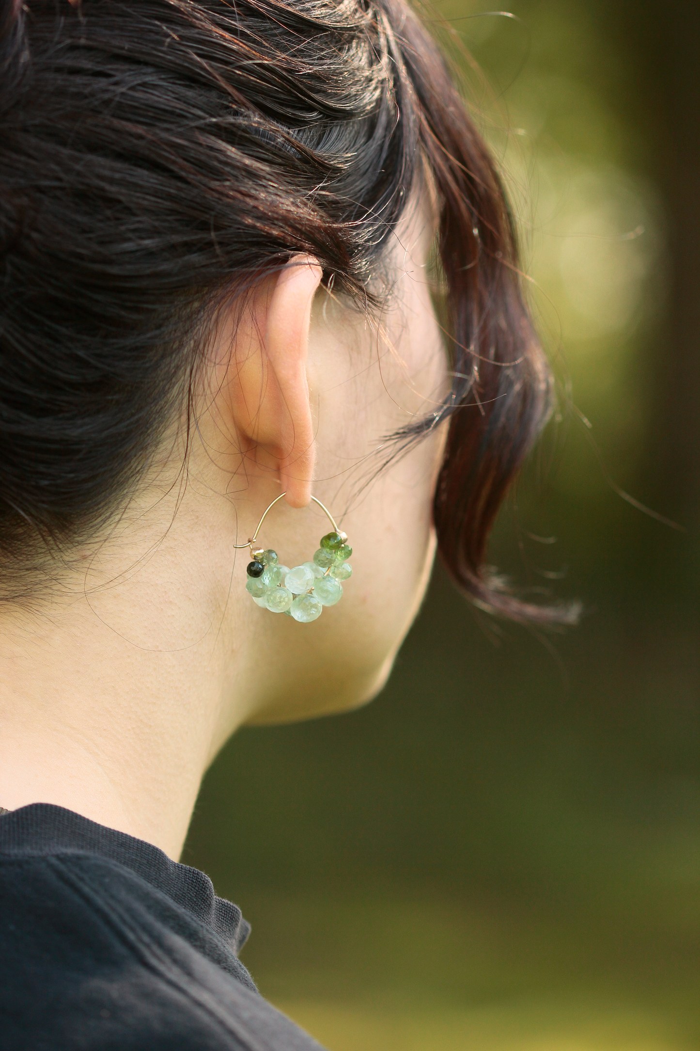 Cloud Hoop Earrings in Green Tourmaline, Aquamarine & 14k Gold