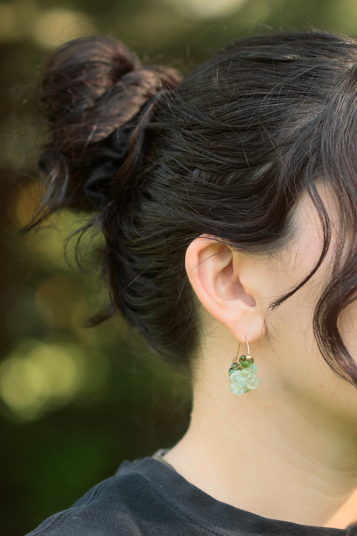 Cloud Hoop Earrings in Green Tourmaline, Aquamarine & 14k Gold