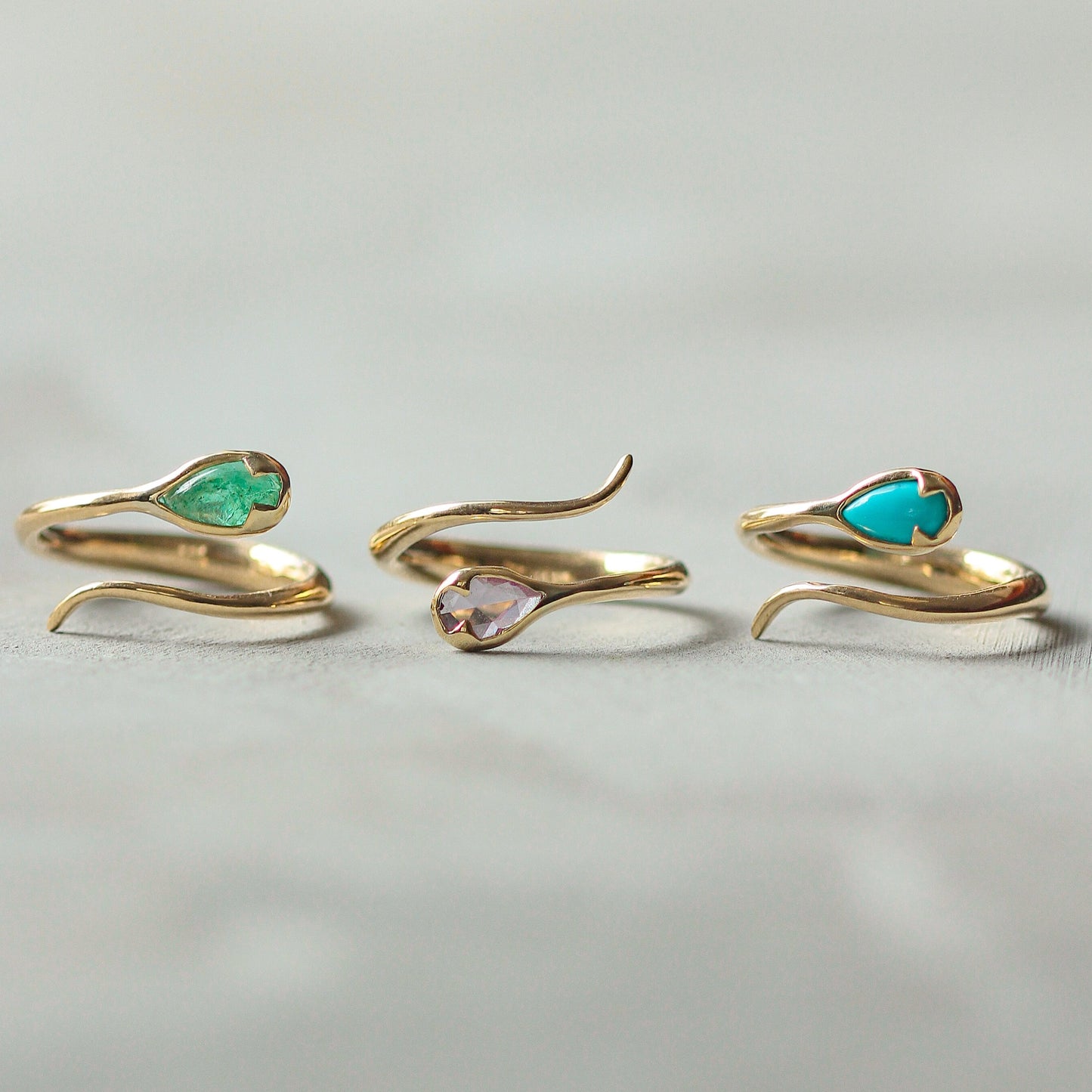 Serpent Ring in Pink Tourmaline and 18k Gold
