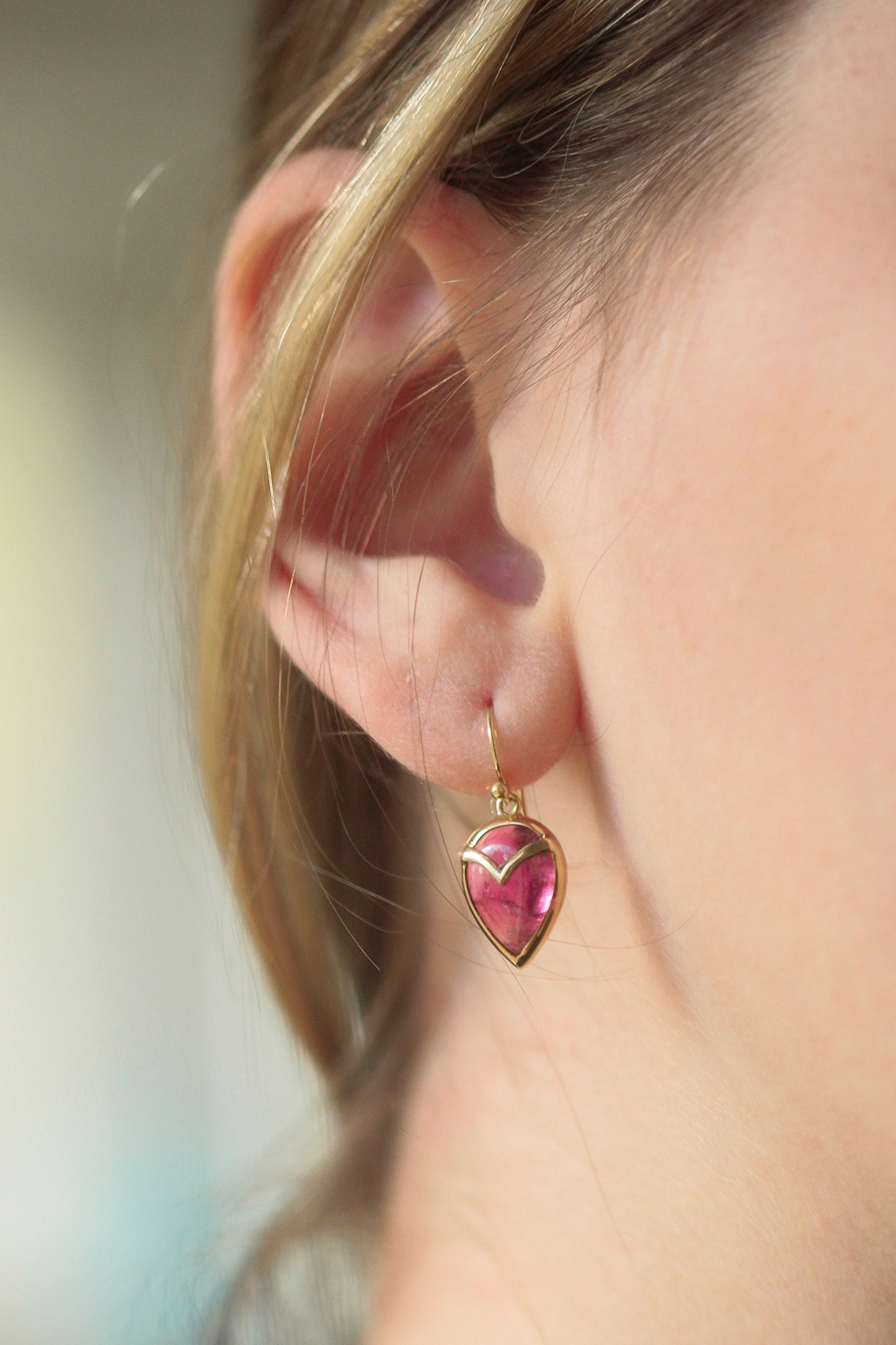 Owl Earrings in Pink Tourmaline and 18k Gold