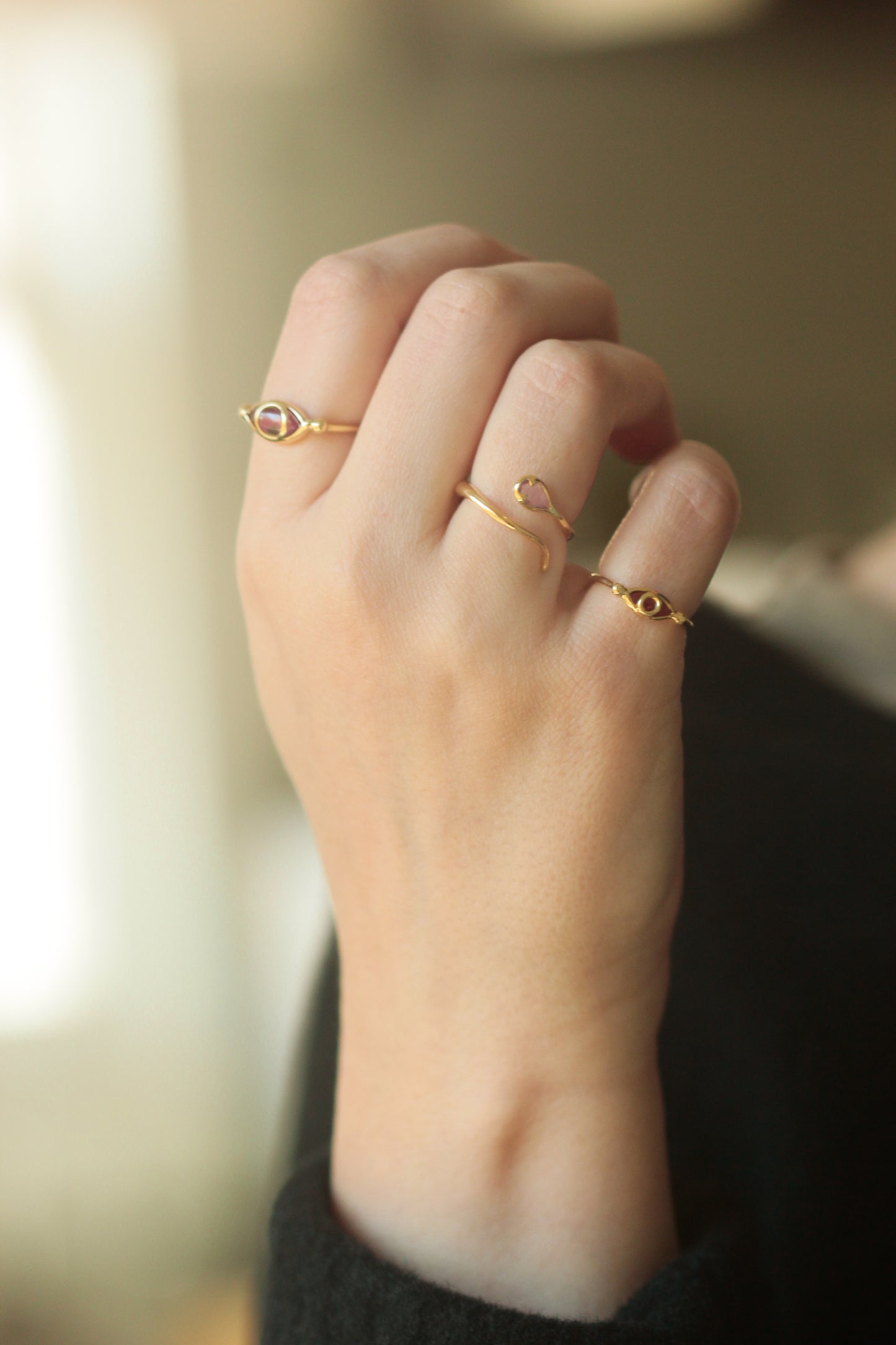Serpent Ring in Pink Tourmaline and 18k Gold