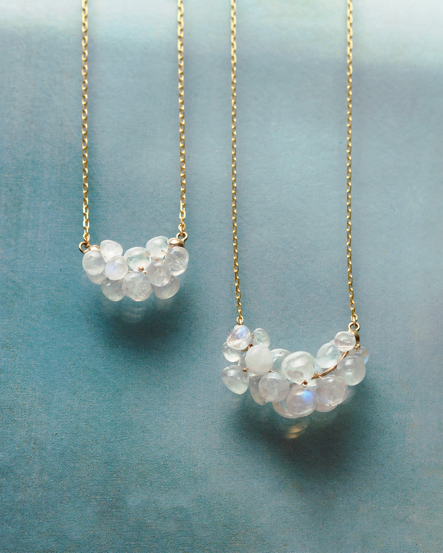 Cloud Pendant in Rainbow Moonstone & 14k Gold