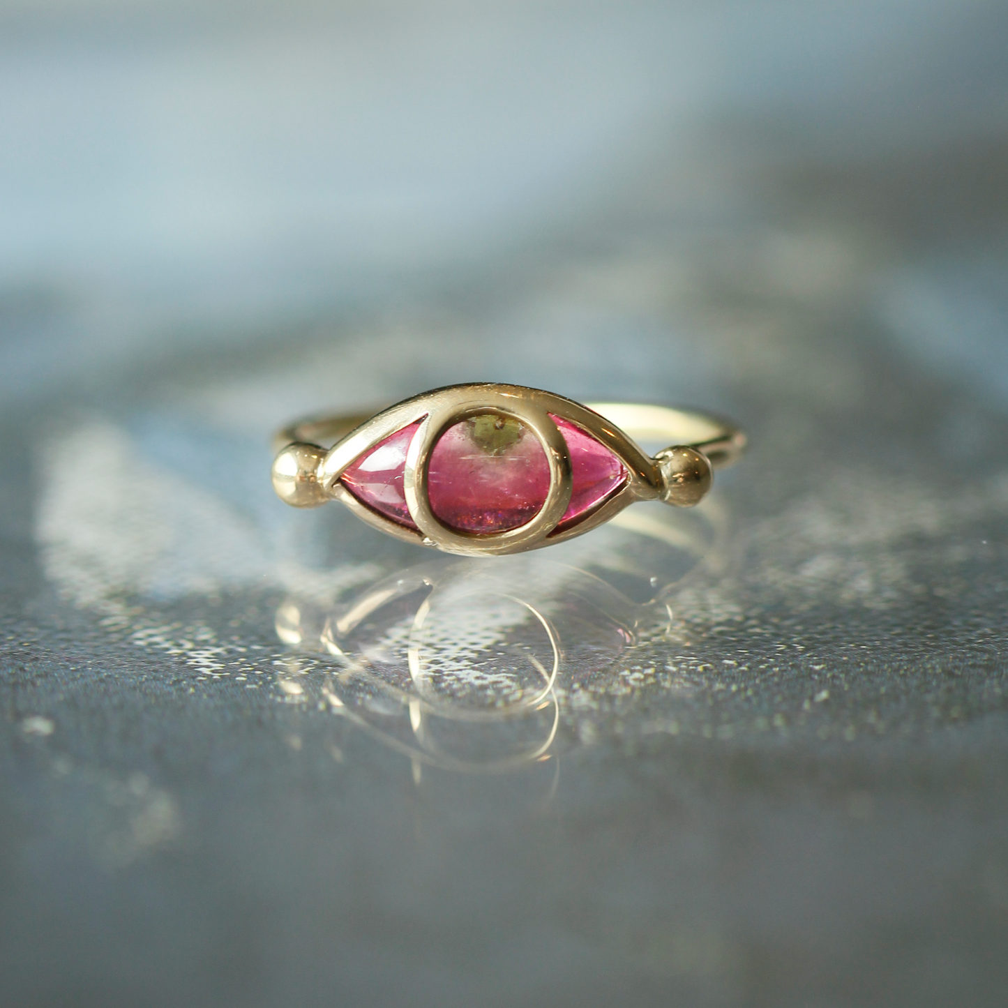 Third Eye Ring in Watermelon Tourmaline and 18k Gold