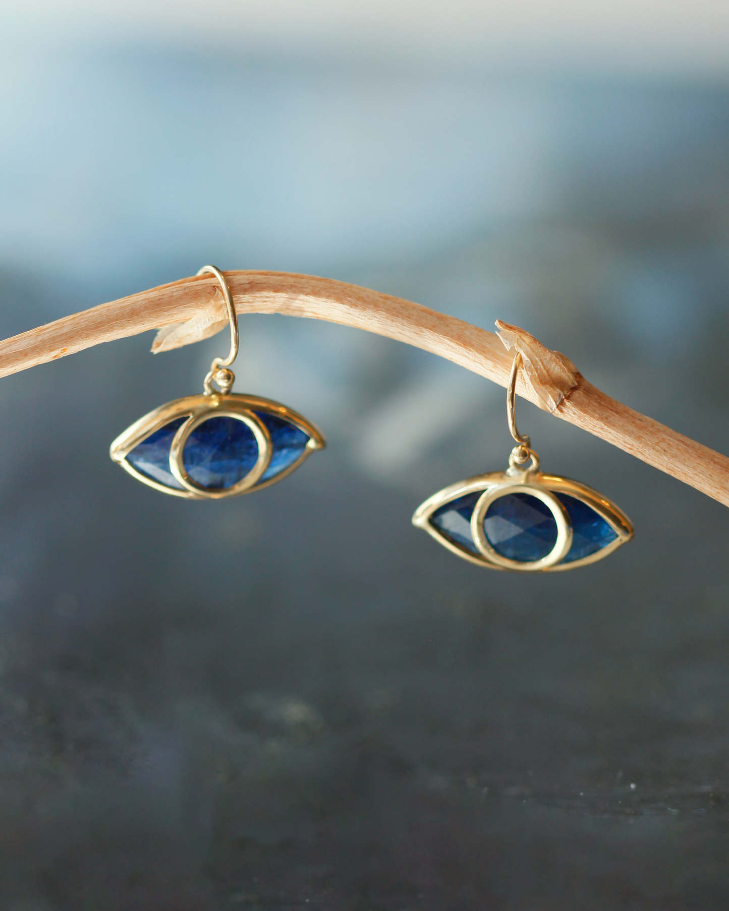 Third Eye Earrings in Kyanite and 18k Gold