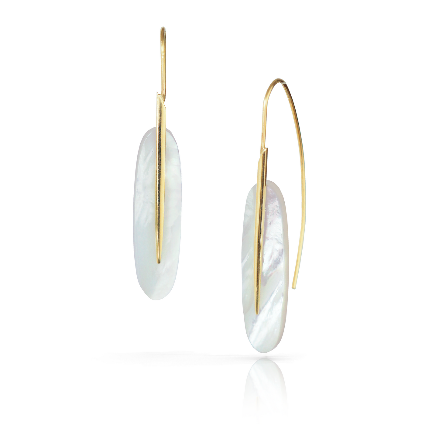 Feather Earrings in White Mother of Pearl and 18k Gold