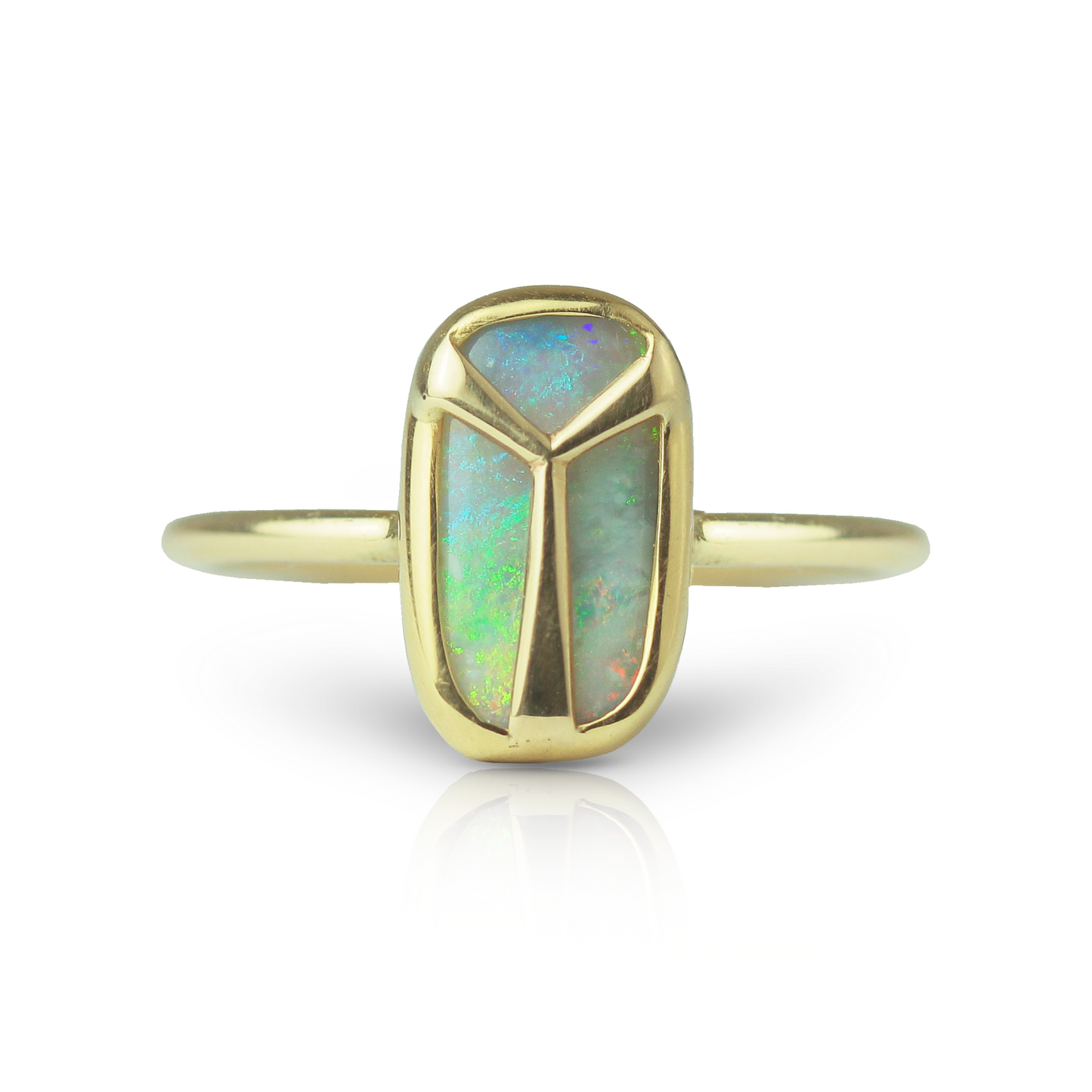 Lucky Scarab Ring in Rectangular Opal & 14k Gold