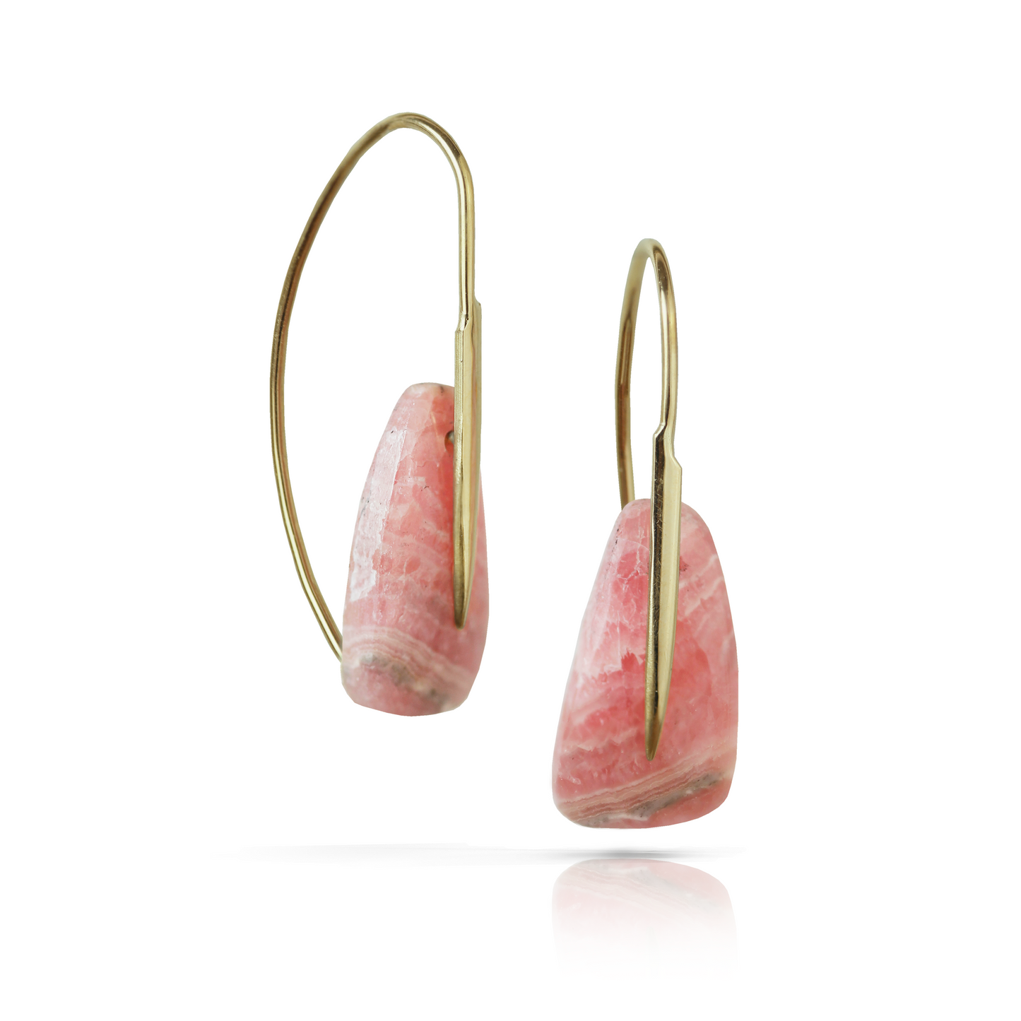 Feather Earrings in Rhodochrosite and 18k Gold