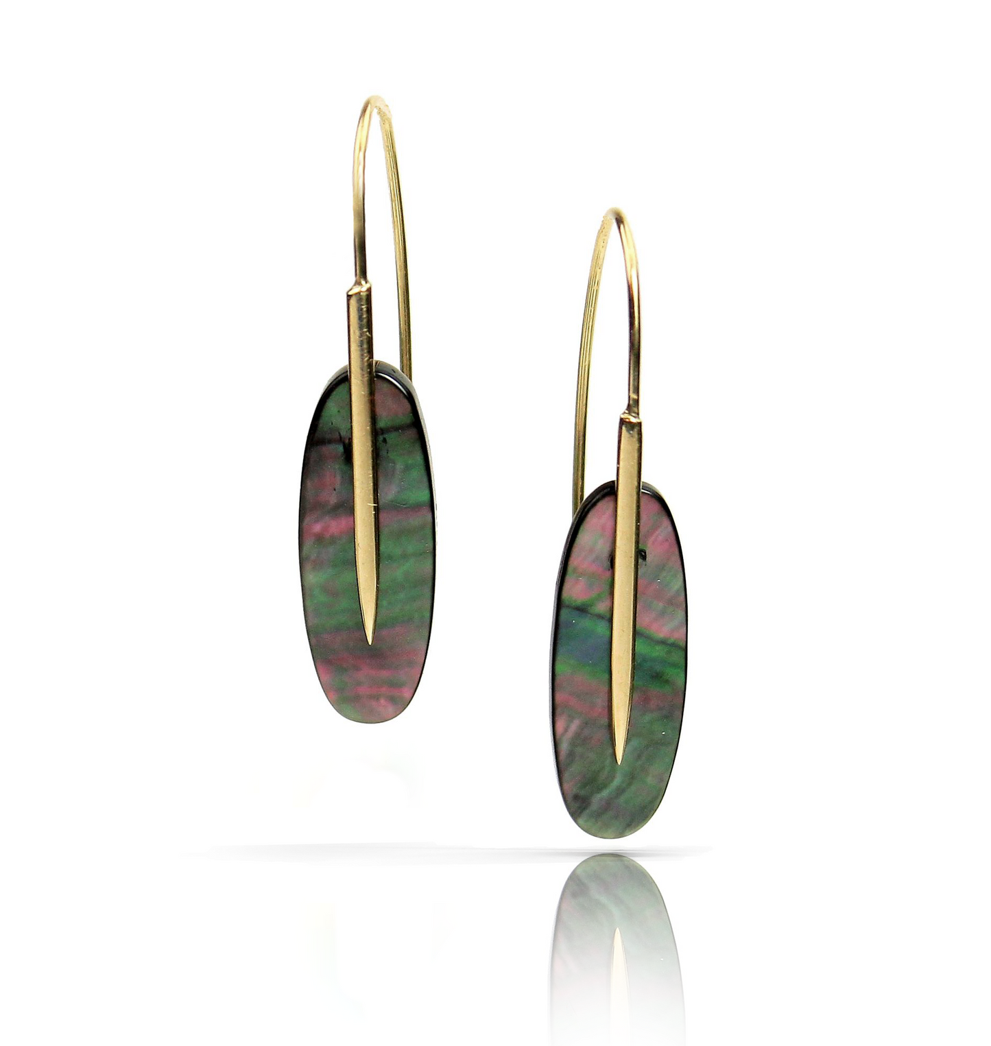 Feather Earrings in Black Mother of Pearl and 18k Gold
