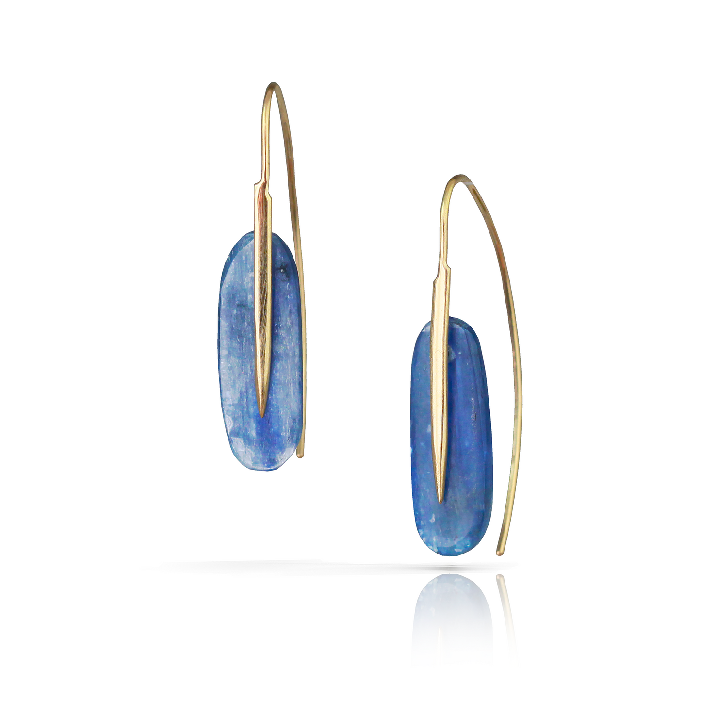 Feather Earrings in Kyanite and 18k Gold