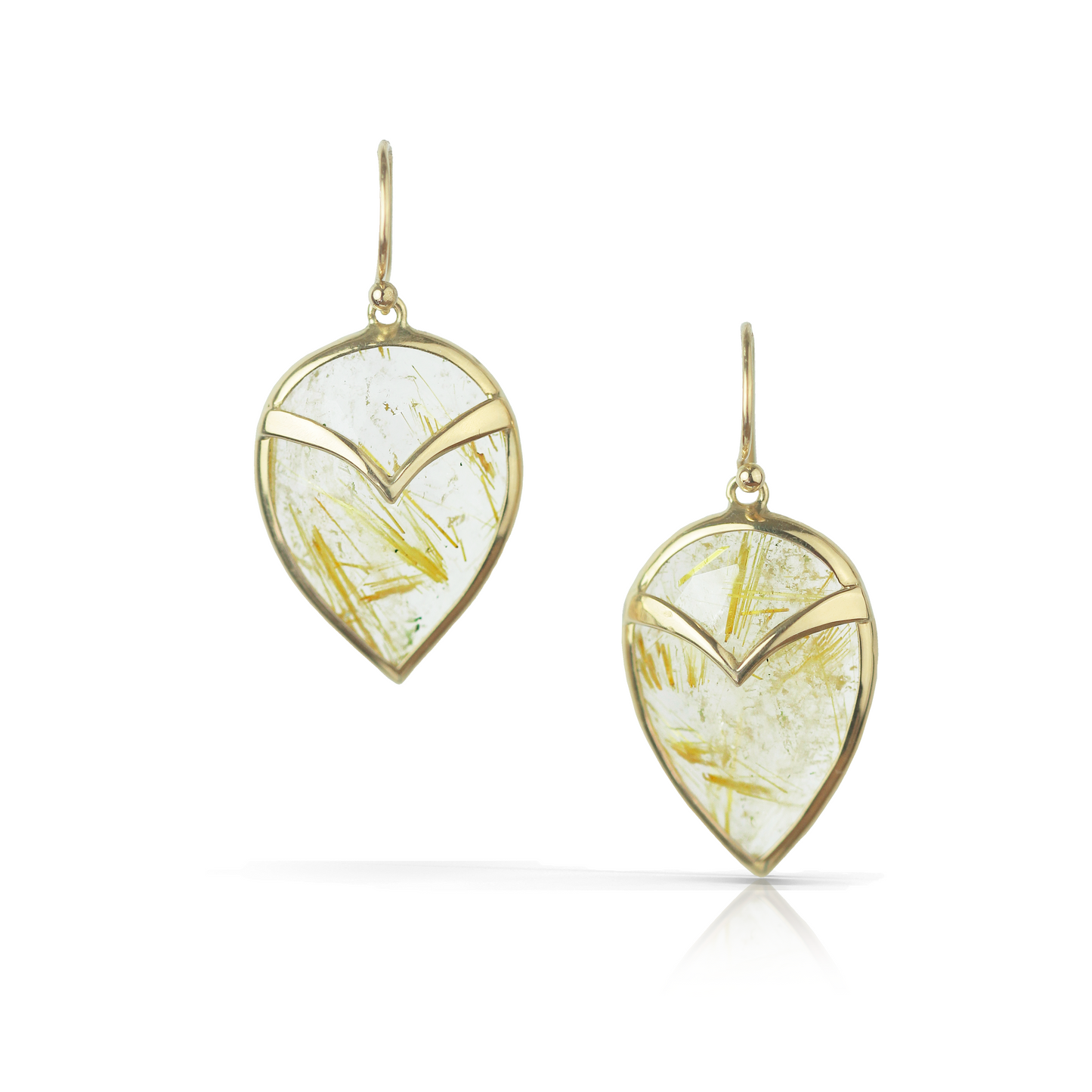 Owl Earrings in Golden Rutilated Quartz and 18k Gold