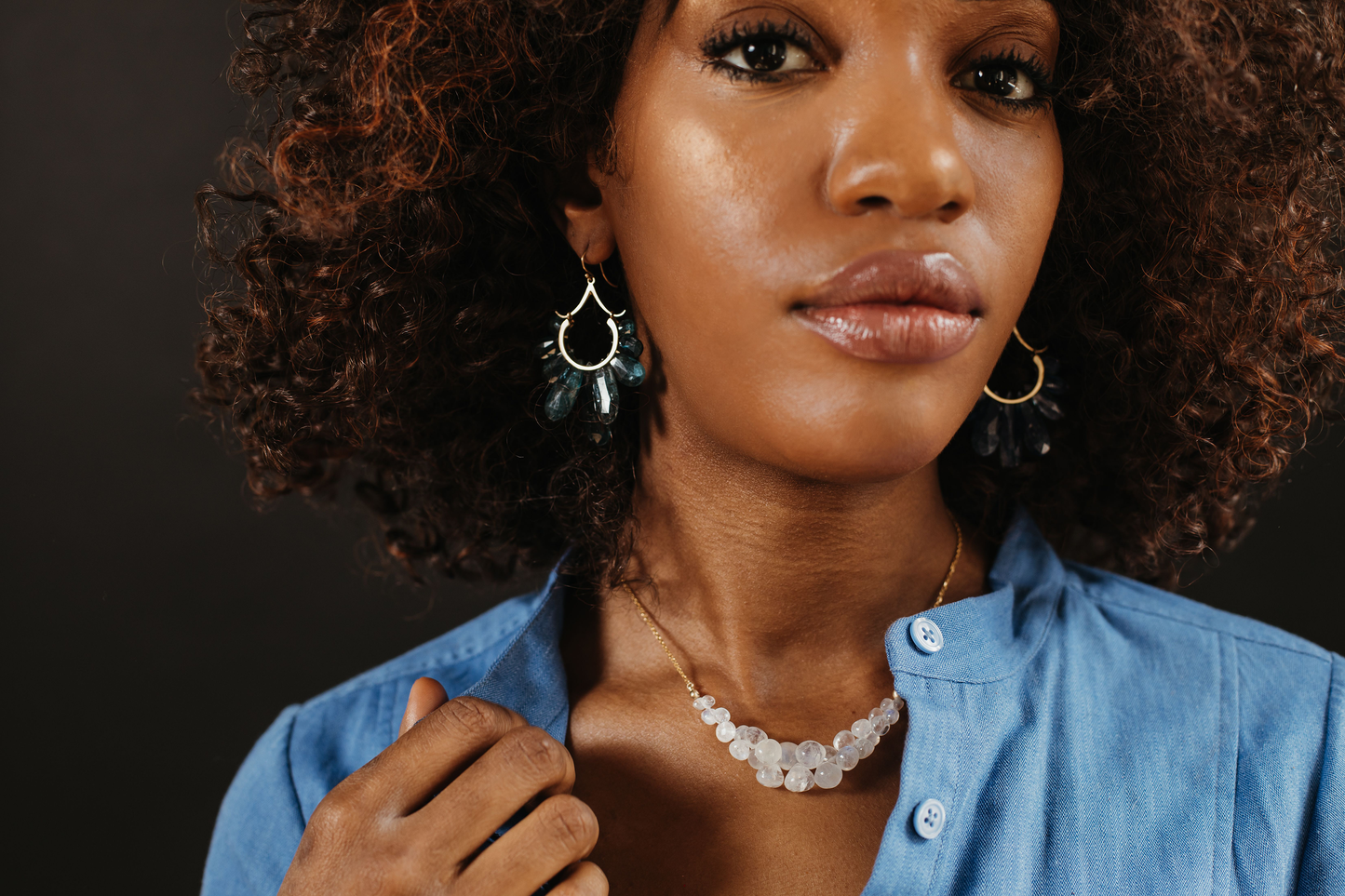 Large Peacock Earrings in Orissa Kyanite and 14k Gold