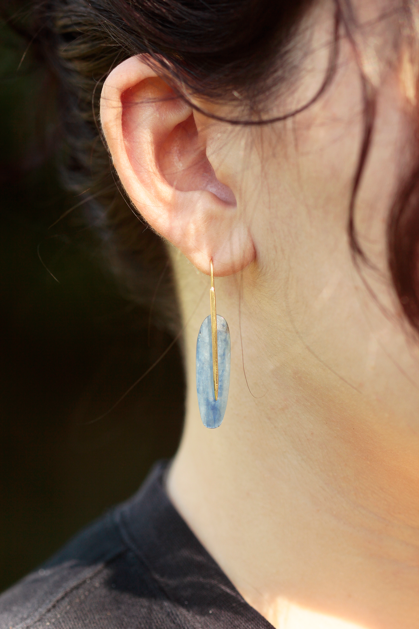 Feather Earrings in Kyanite and 18k Gold