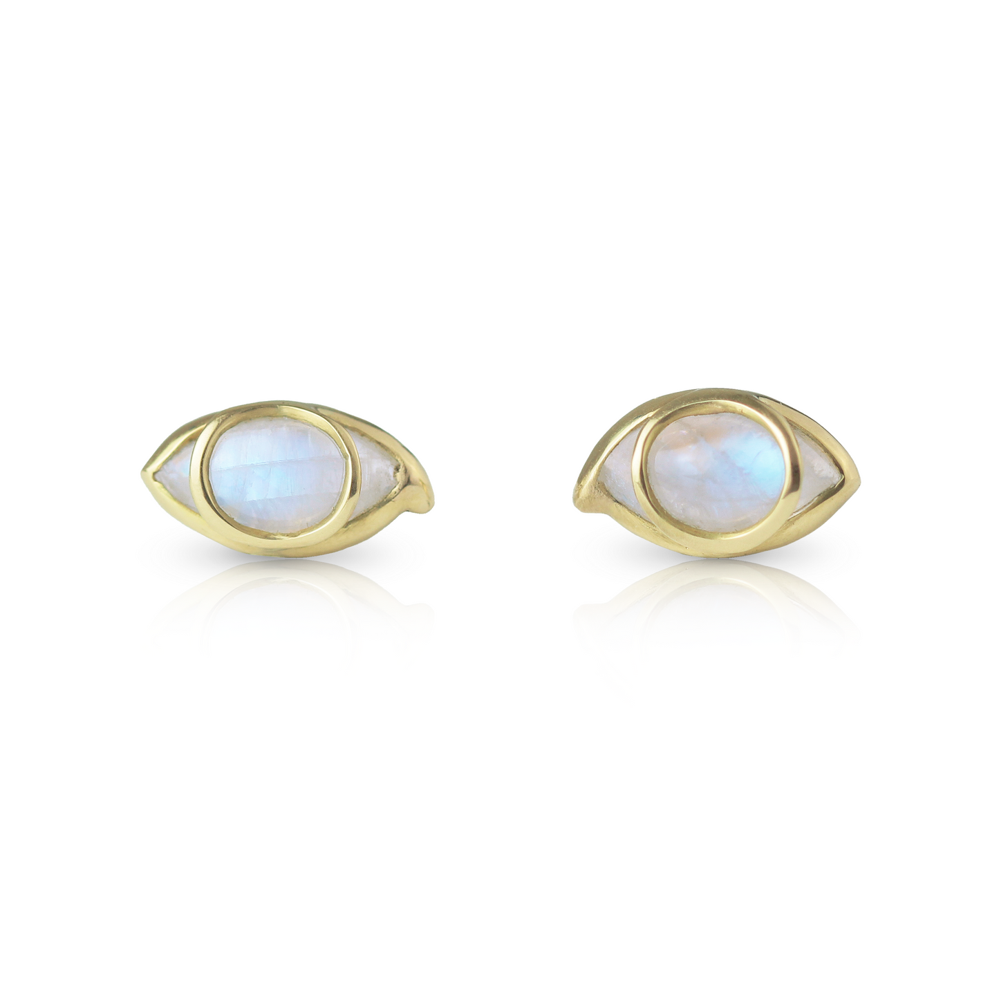 Third Eye Stud Earrings in Rainbow Moonstone & 18k Gold