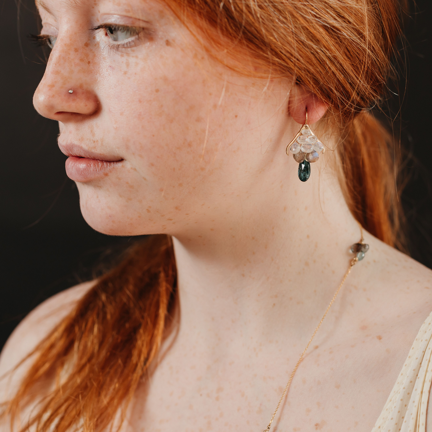 Small Plumage Earrings in Kyanite & 14k Gold