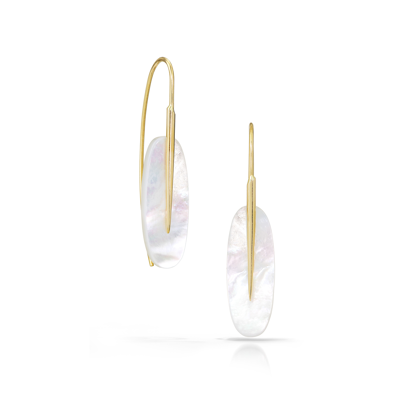 Feather Earrings in White Mother of Pearl and 18k Gold