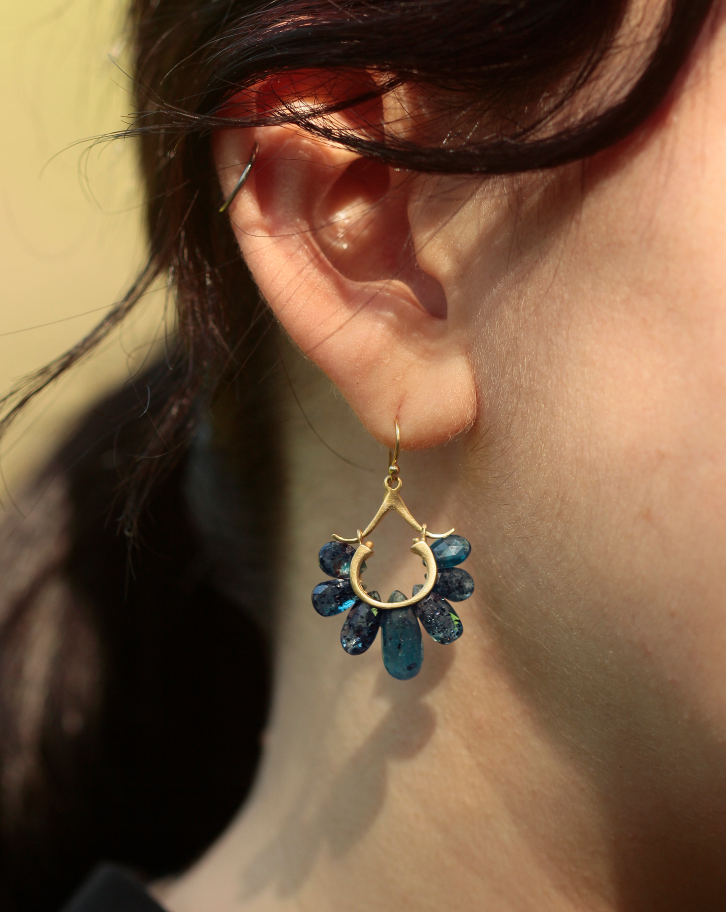 Small Peacock Earrings in Orissa Kyanite and 14k Gold