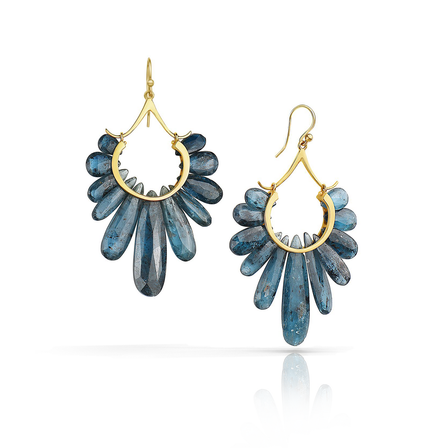 Large Peacock Earrings in Orissa Kyanite and 14k Gold