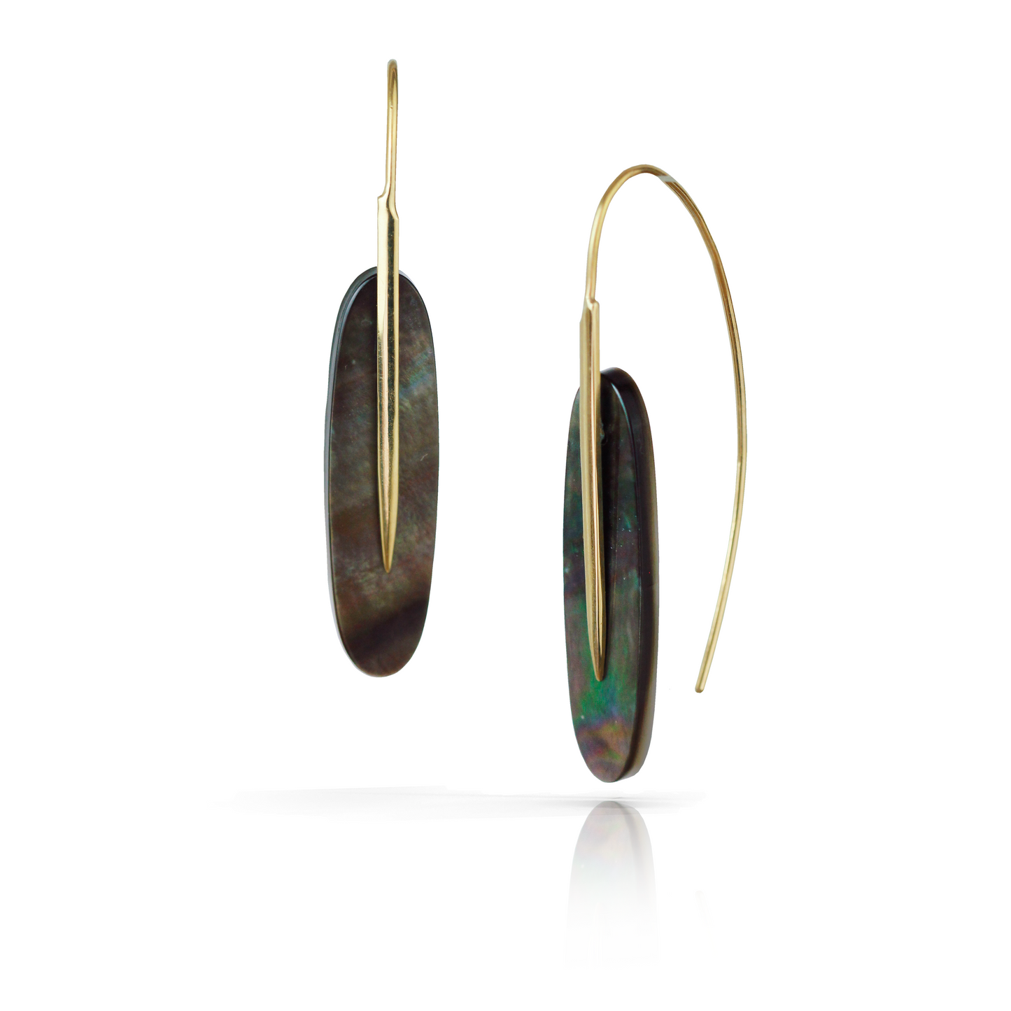 Feather Earrings in Black Mother of Pearl and 18k Gold