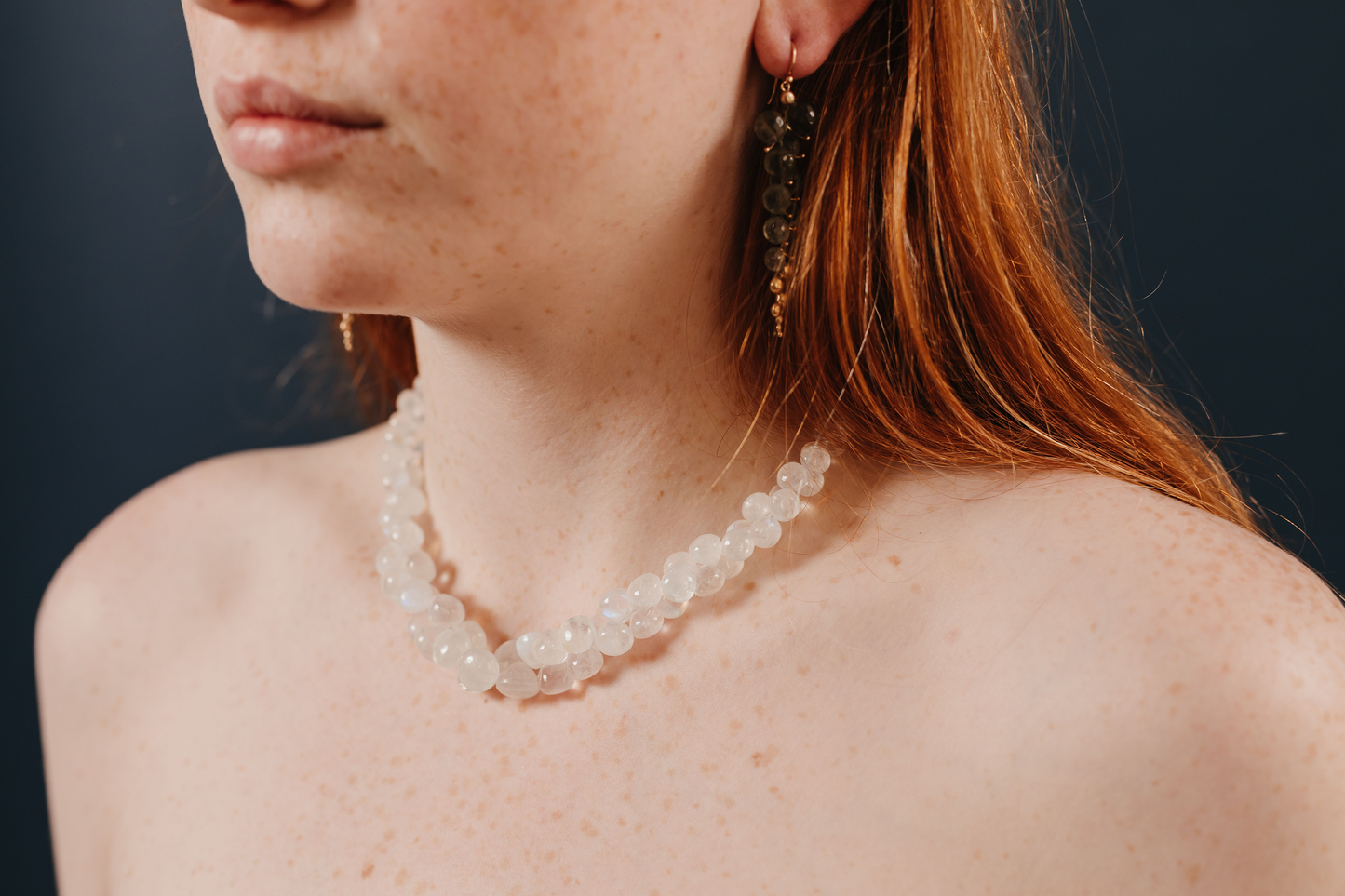 Caviar Collar in Rainbow Moonstone and 14k Gold