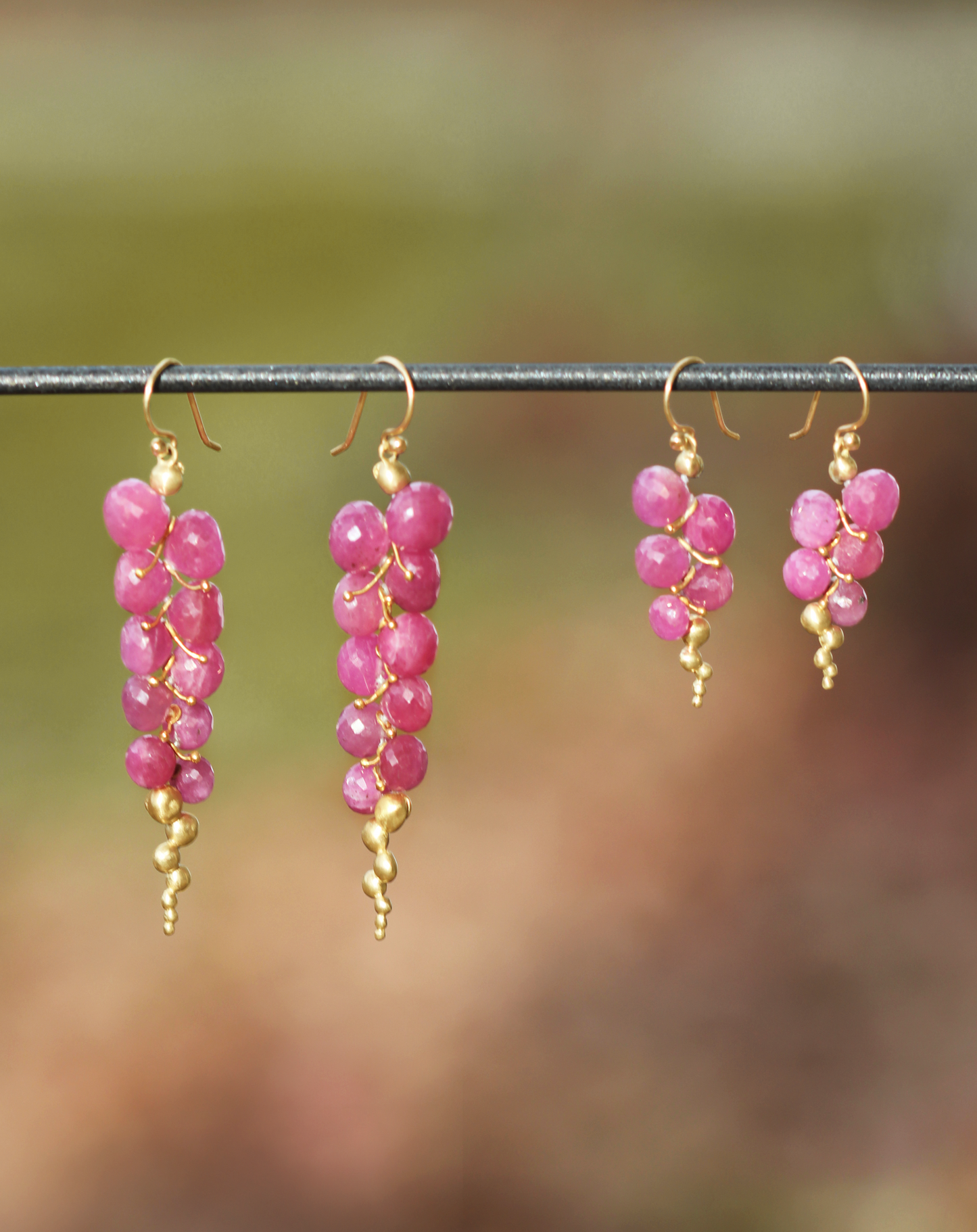 Small Caviar Earrings in Ruby and 14k Gold