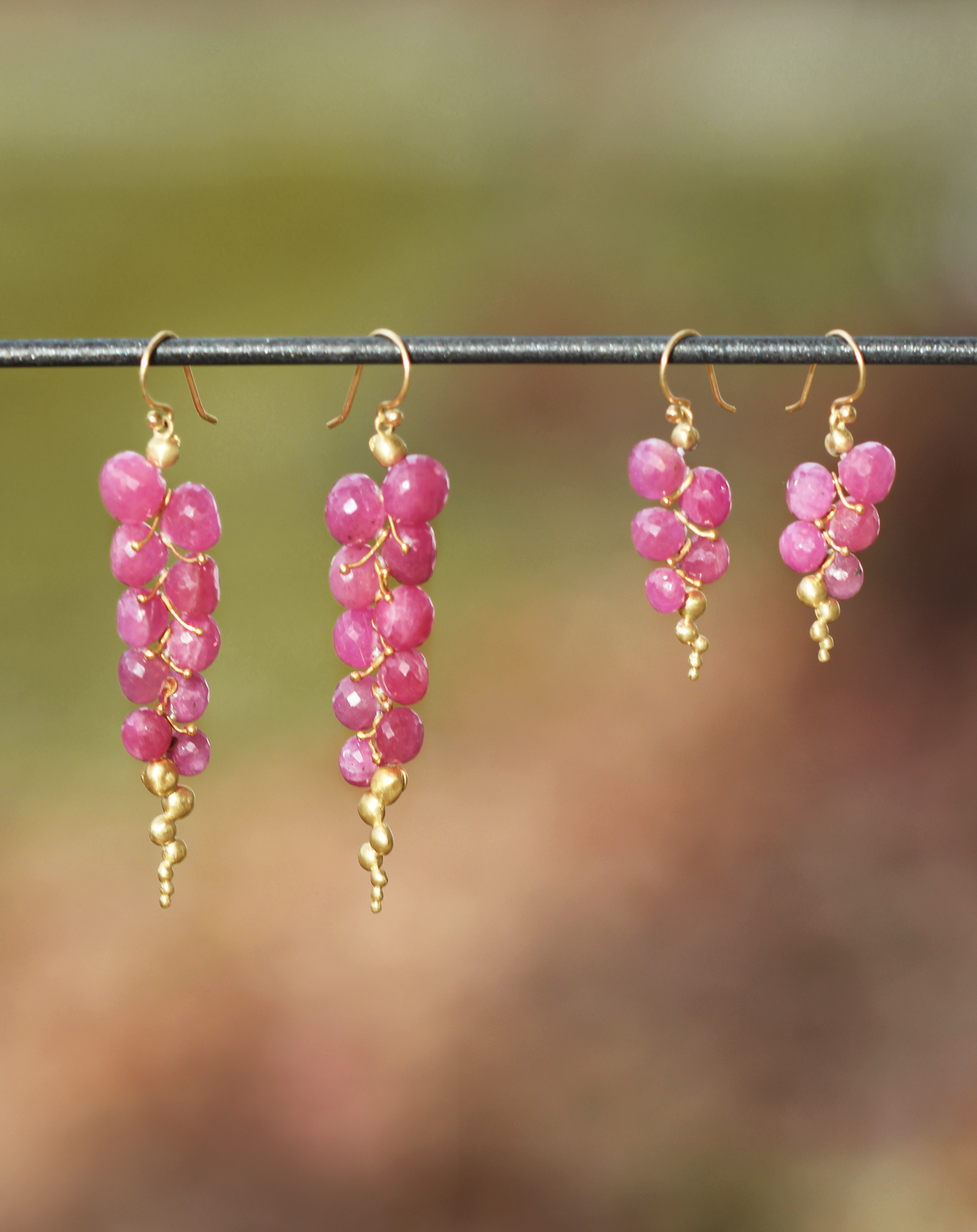 Large Caviar Earrings in Ruby and 14k Gold