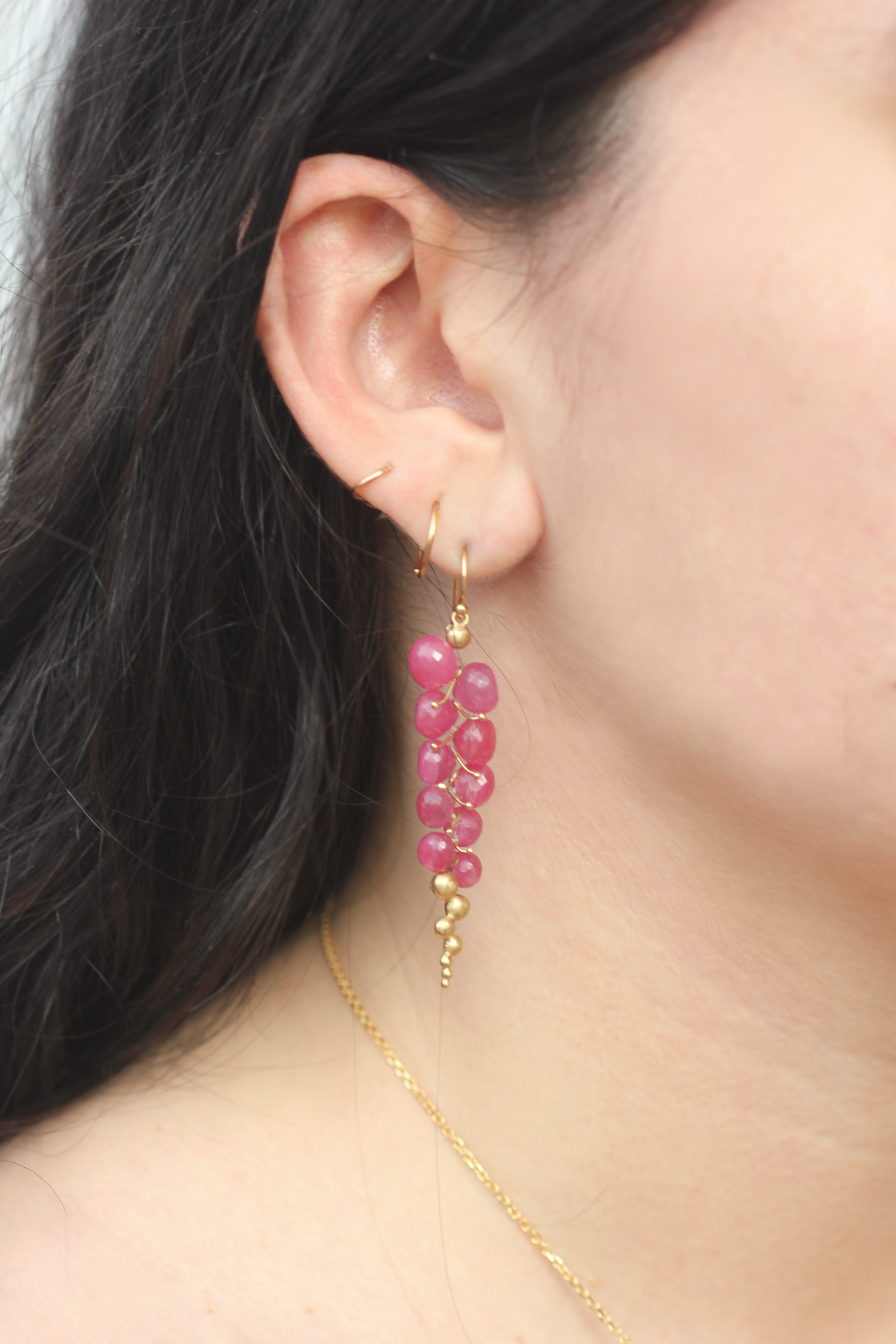 Large Caviar Earrings in Ruby and 14k Gold