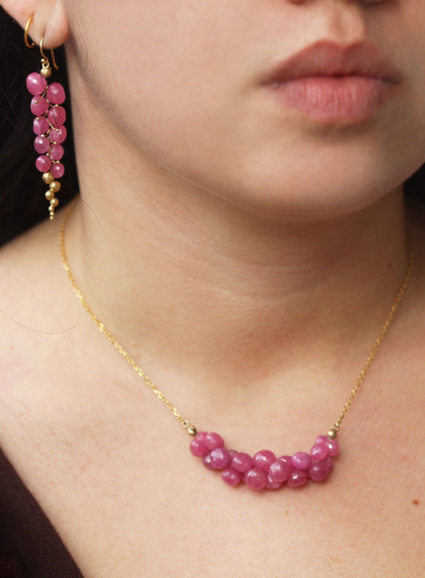 Caviar Scoop Necklace in Ruby and 14k Gold
