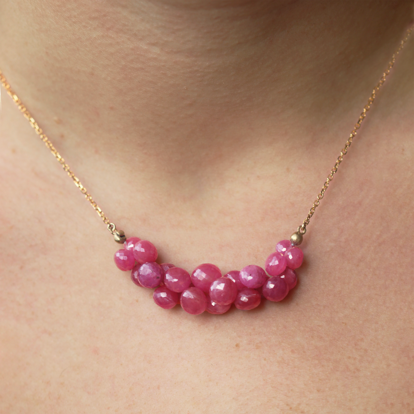 Caviar Scoop Necklace in Ruby and 14k Gold