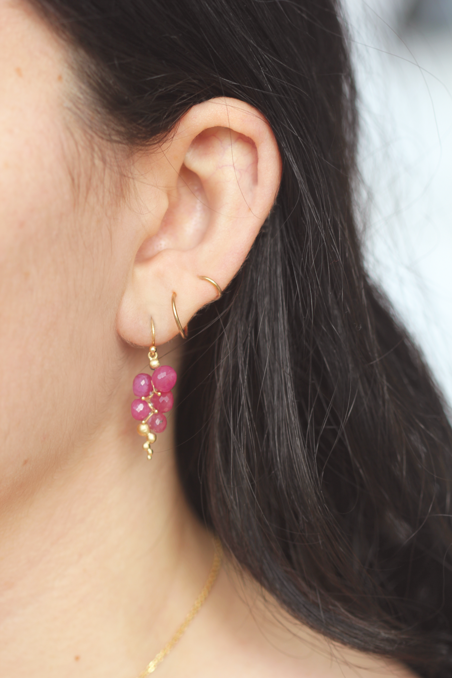 Small Caviar Earrings in Ruby and 14k Gold